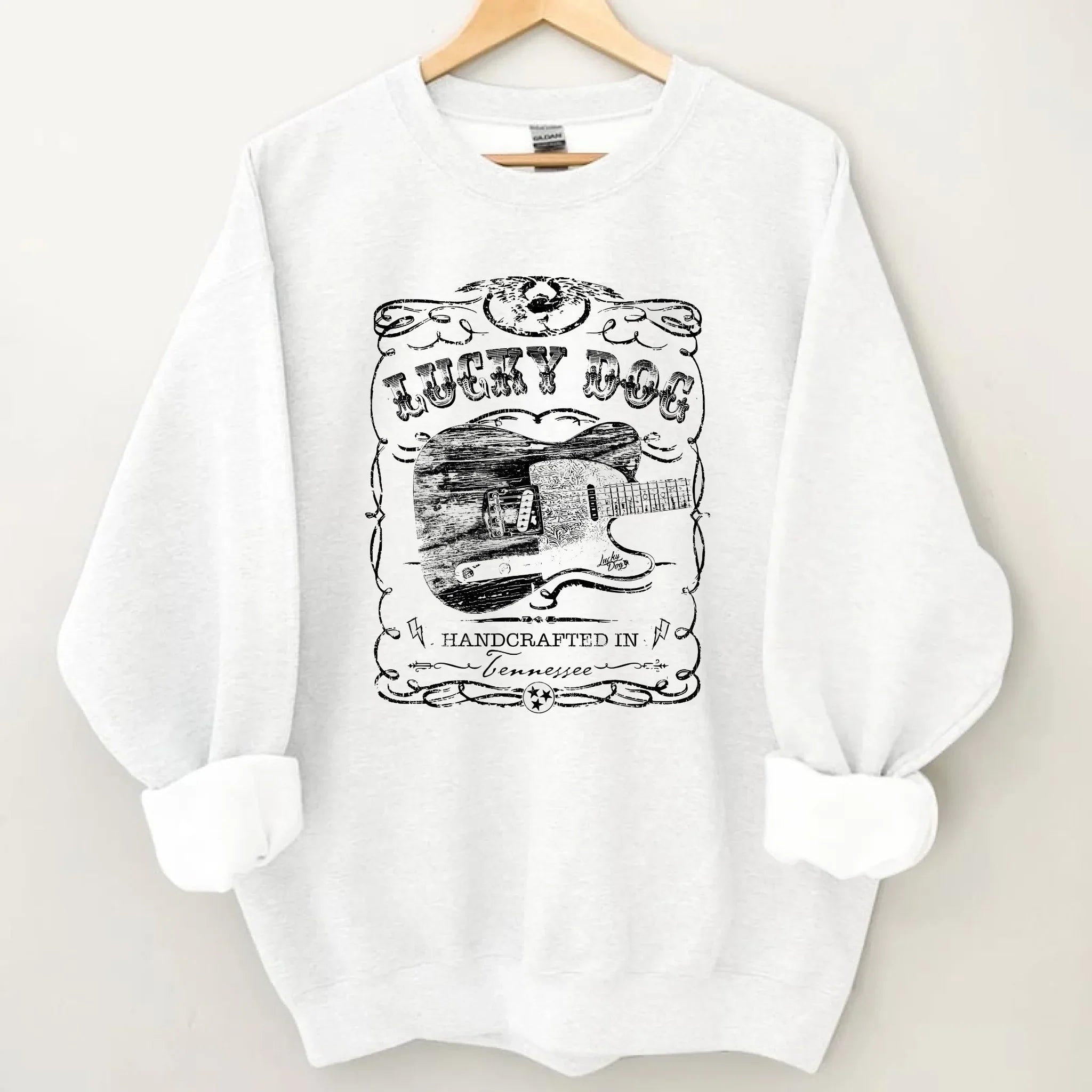 Lucky Dog Custom Guitar Eagle Label Black T-Shirt