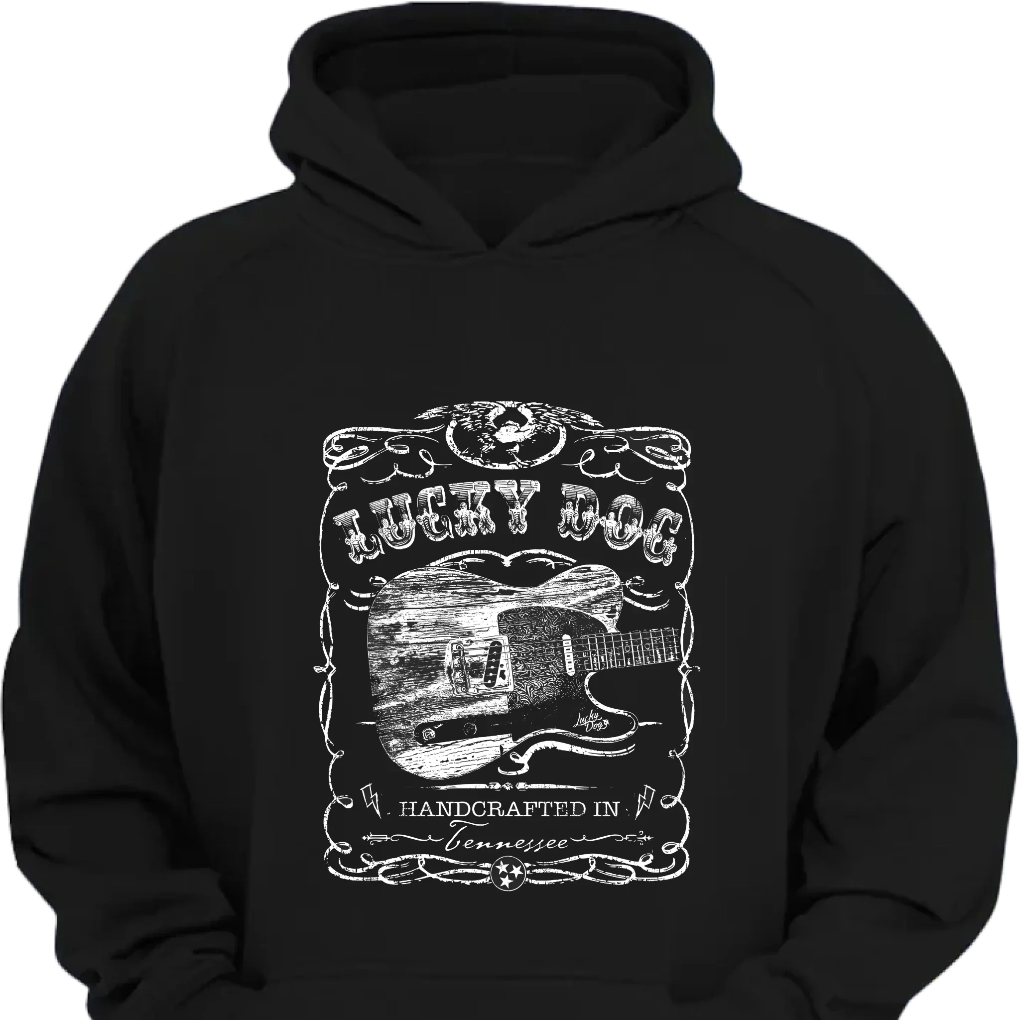 Lucky Dog Custom Guitar Eagle Label Black T-Shirt