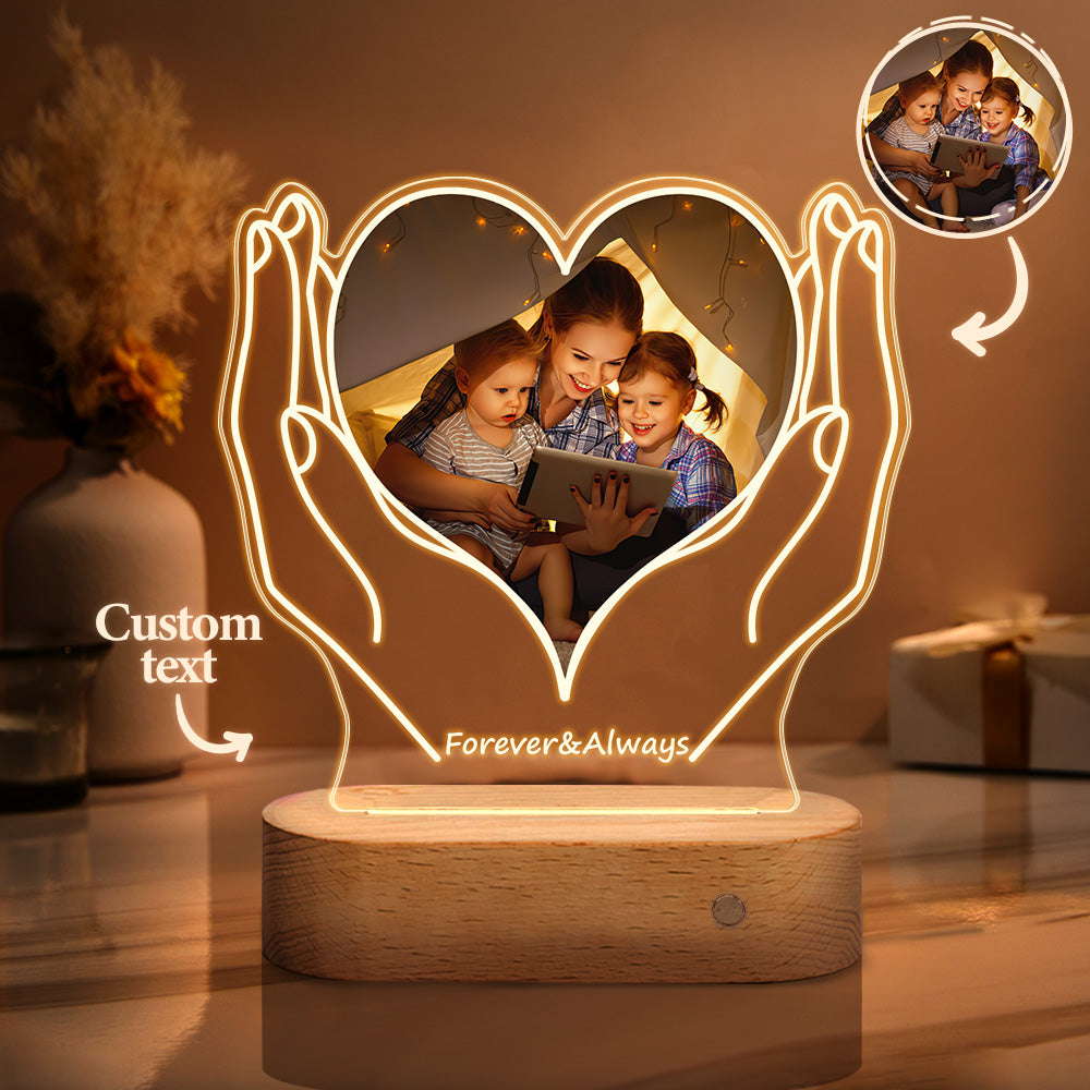 Custom Photo & Text Heart-Shaped Acrylic Night Light with Warm Light – Birthday & Christmas Gift