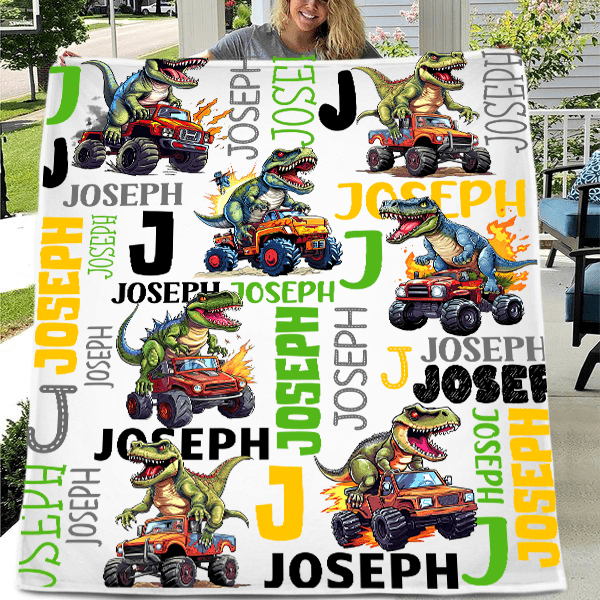 Personalized Baby Blanket Dinosaur Flame Pickup Name Custom Blanket
