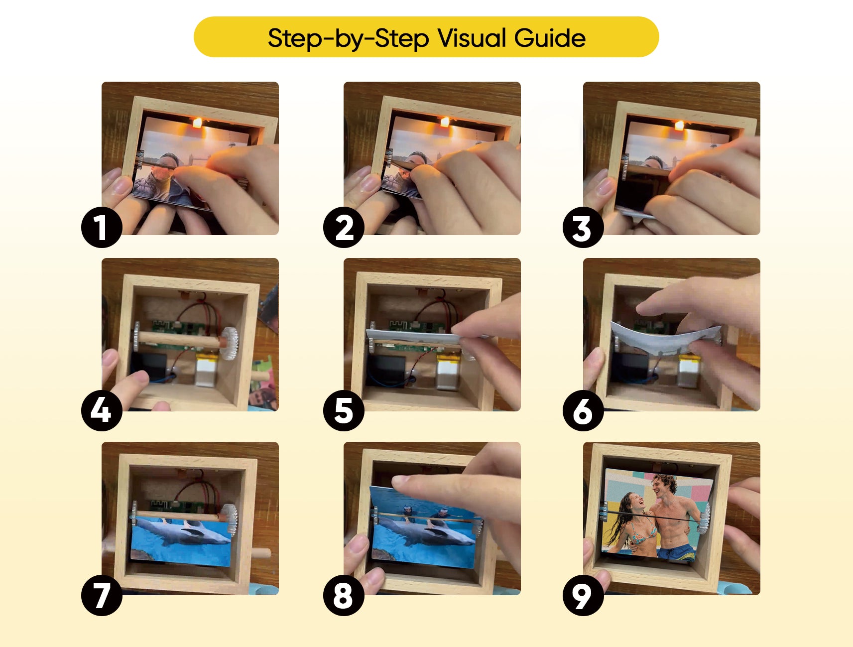 Custom Flipbook Frame with Light – Hand-Cranked Detachable Photos Animation Box, Auto 24-Frame Capture from Video – Unique Anniversary Gift