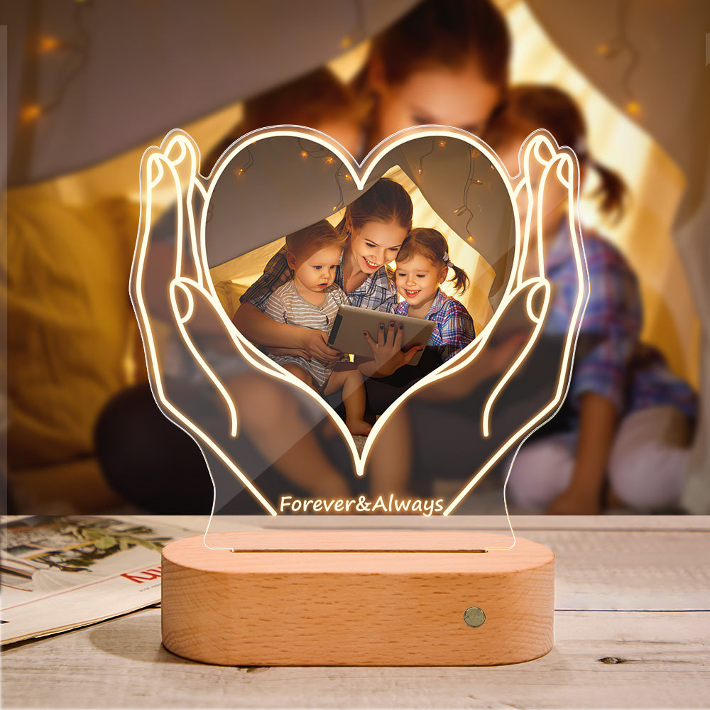 Custom Photo & Text Heart-Shaped Acrylic Night Light with Warm Light – Birthday & Christmas Gift