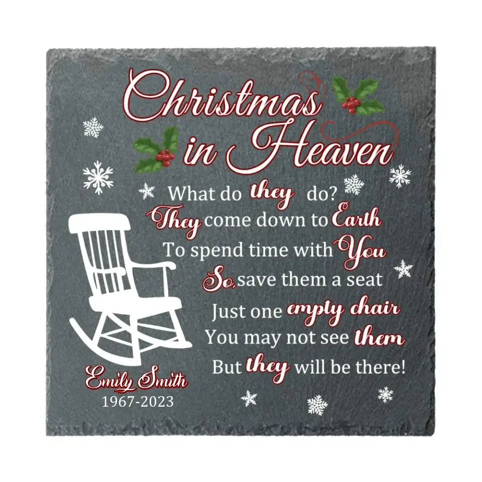Memorial Personalized Custom Square Shaped Memorial Stone - Christmas In Heaven, Just One Empty Chair - Christmas Sympathy Gift - Joliny