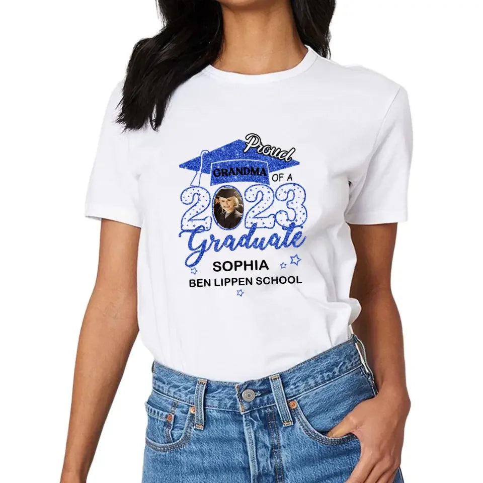 Custom Proud With Glitter Star Graduation Cap Photo Shirts, Graduation Gift - Joliny