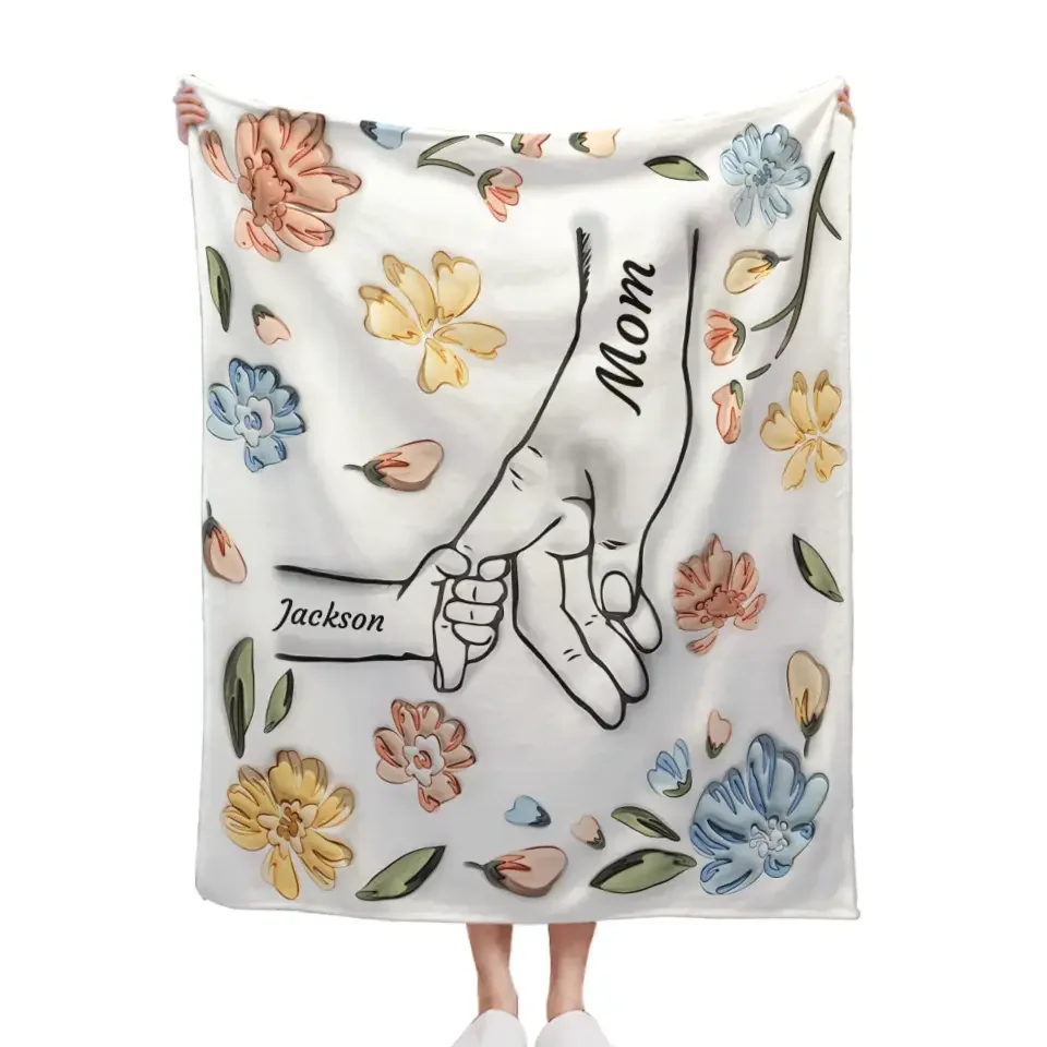 Mom's Love Hands Holding Pastel Floral - Personalized Blanket - Joliny