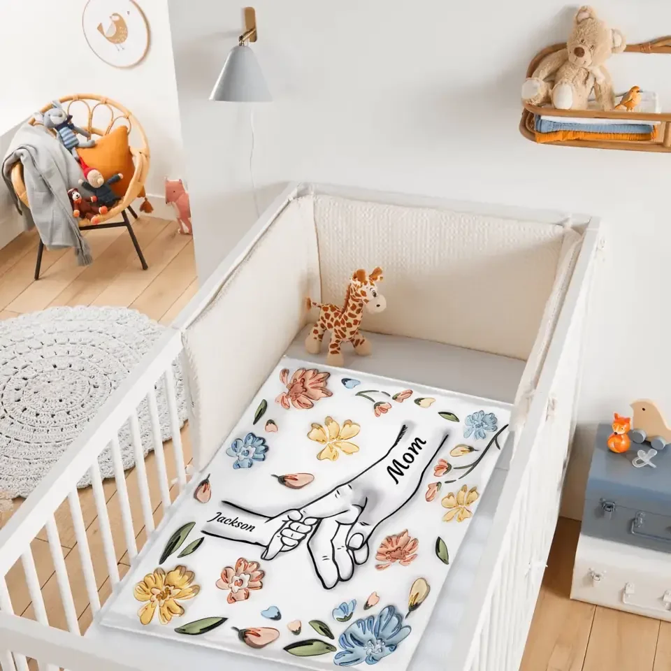 Mom's Love Hands Holding Pastel Floral - Personalized Blanket - Joliny