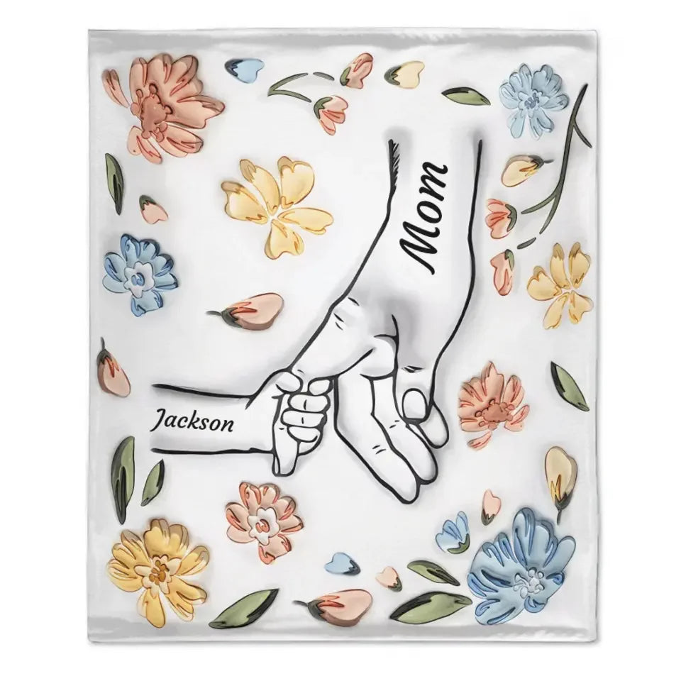 Mom's Love Hands Holding Pastel Floral - Personalized Blanket - Joliny