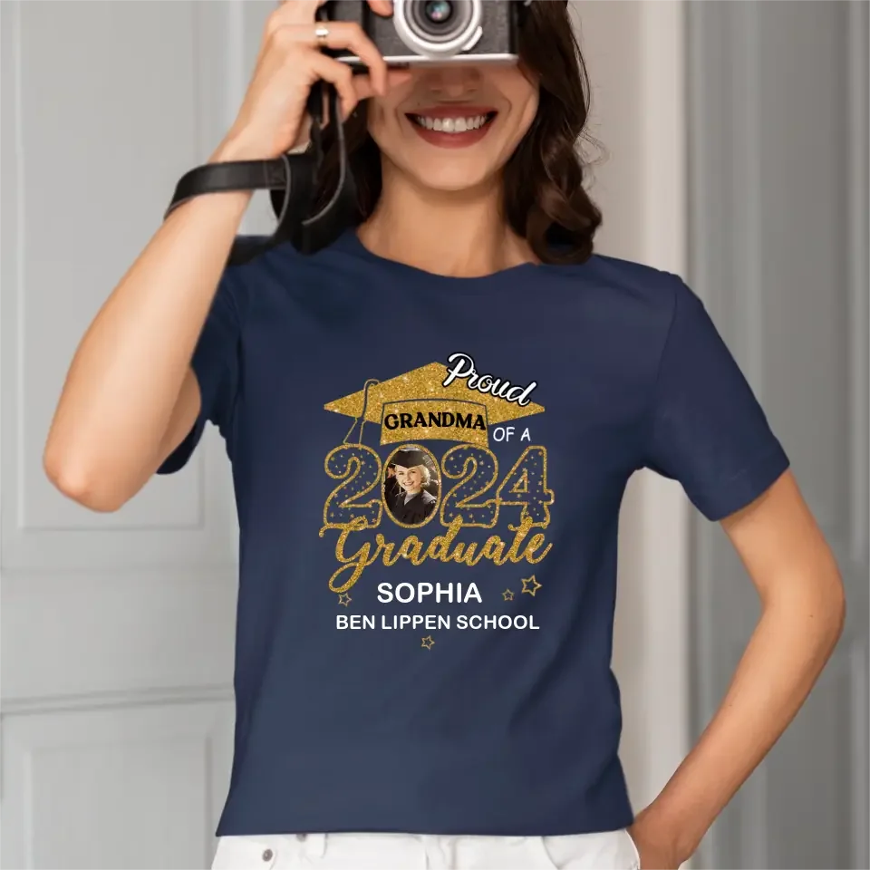 Custom Proud With Glitter Star Graduation Cap Photo Shirts, Graduation Gift - Joliny