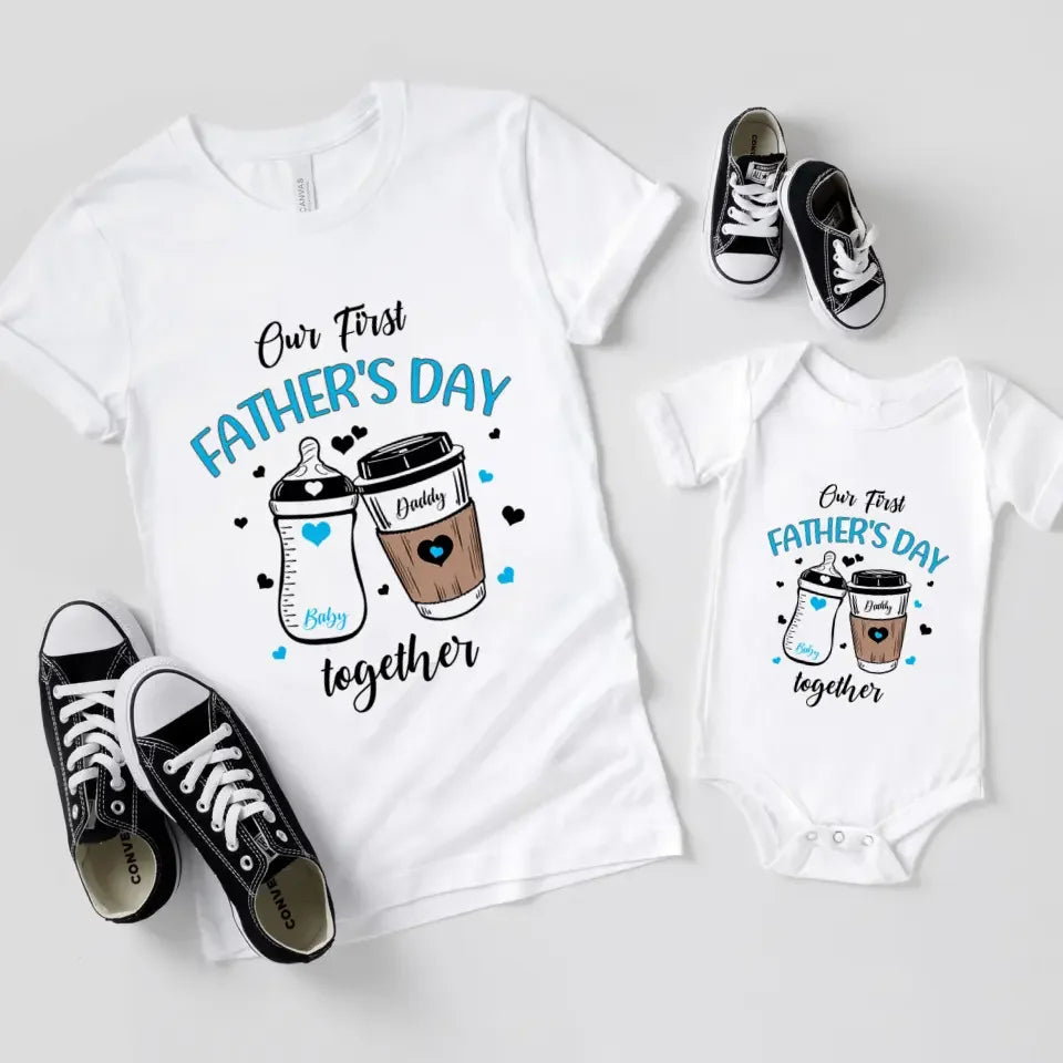 First Father's Day Together - Personalized Unisex T shirt & Baby Onesie - Joliny