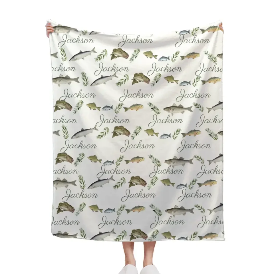 Fishing Baby Boy Blanket - Name Customized Fishing Blanket - Joliny