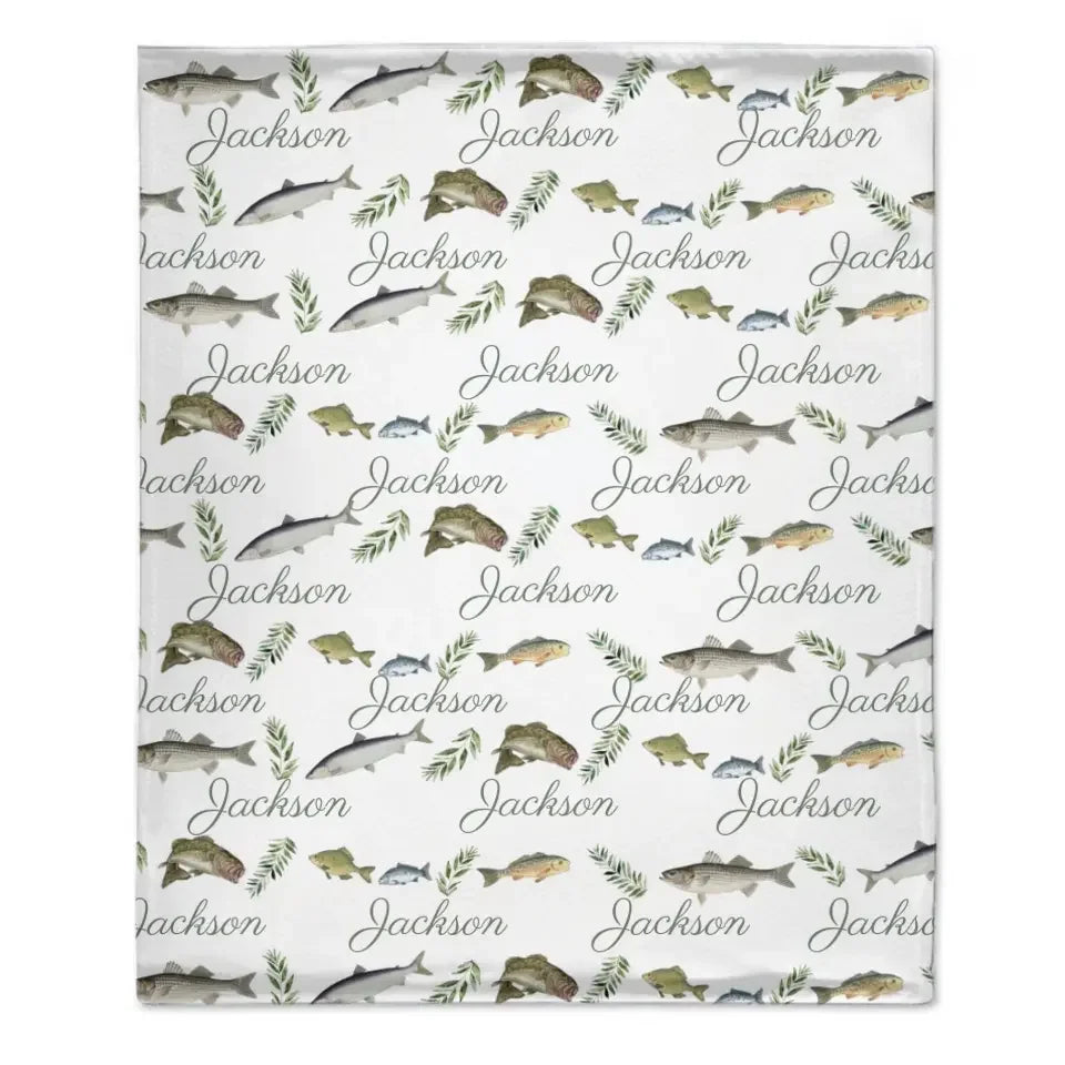 Fishing Baby Boy Blanket - Name Customized Fishing Blanket - Joliny