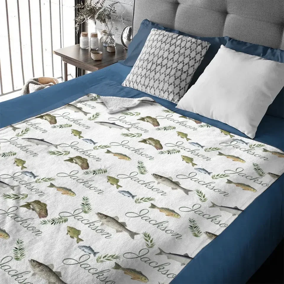 Fishing Baby Boy Blanket - Name Customized Fishing Blanket - Joliny