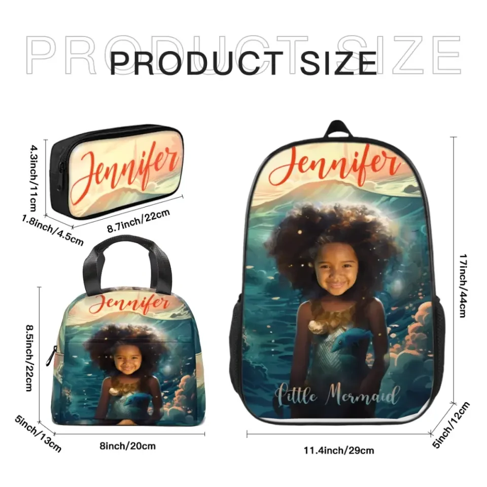 Customized Photo Name Little Mermaid Backpack, A Gift For Your Daughter For The Start Of The School Season - Joliny