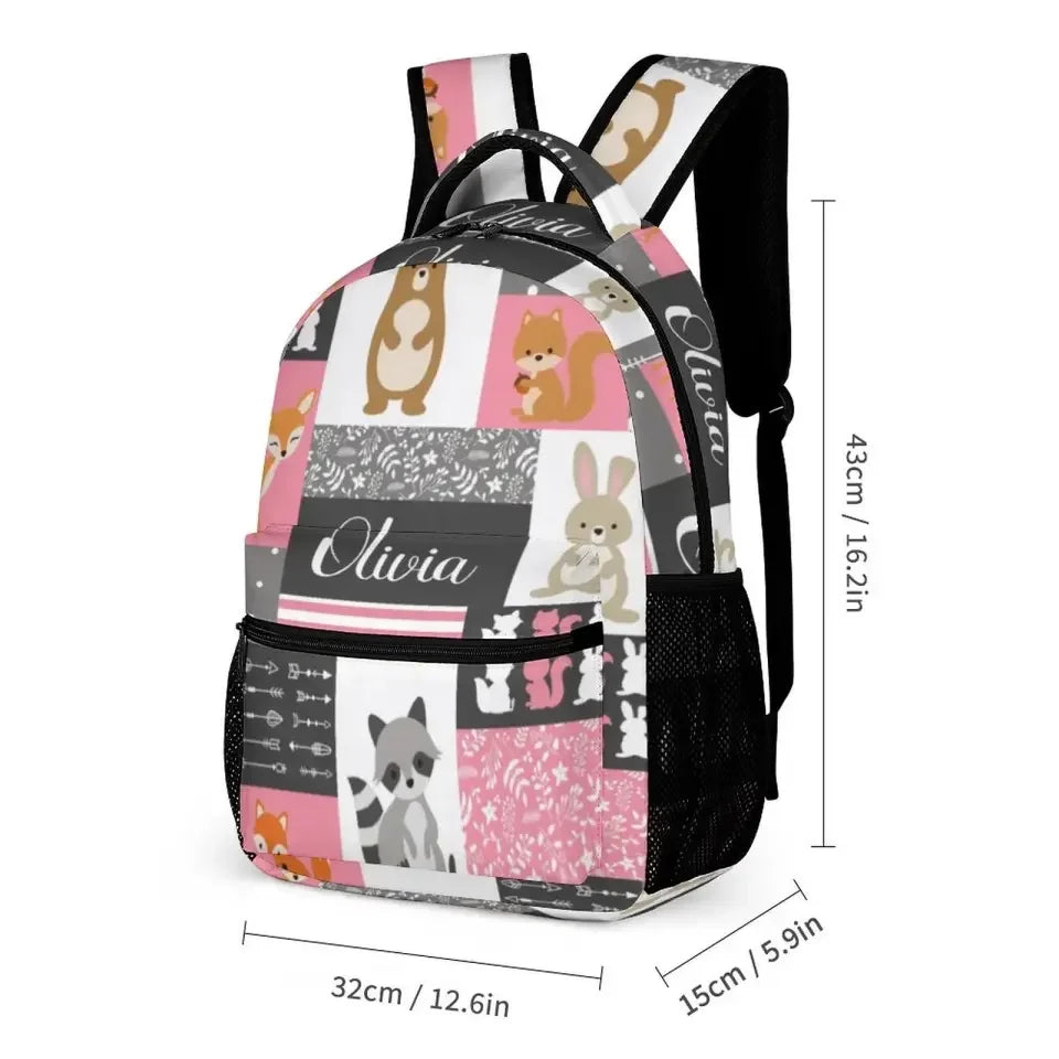 Personalized Custom Name Baby Backpack for Girl - Little Bear Rabbit Sika Deer Fox - Joliny