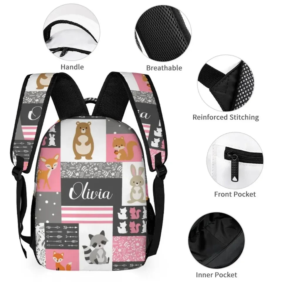 Personalized Custom Name Baby Backpack for Girl - Little Bear Rabbit Sika Deer Fox - Joliny