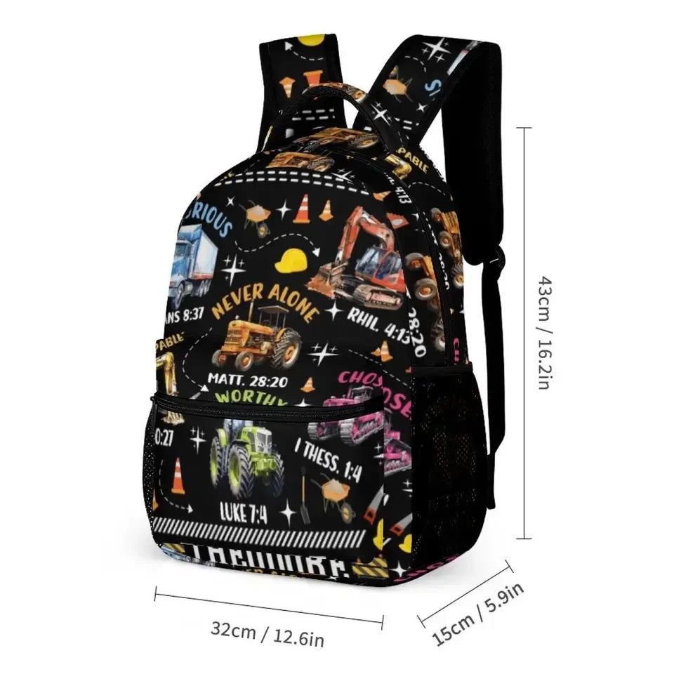Truck Custom Name Backpack Personalized Text Gifts, God Says I Am Construction Bible Verse - Joliny
