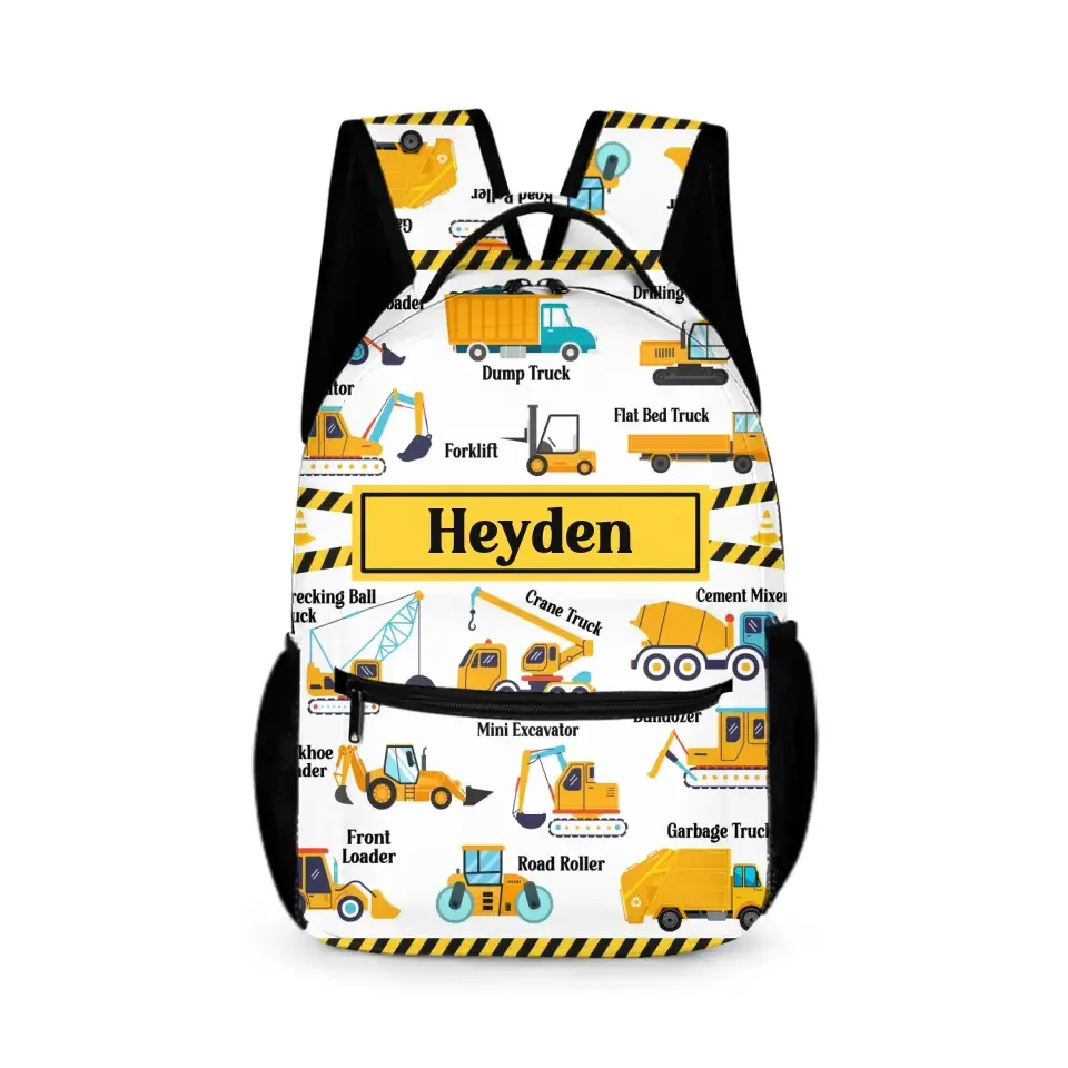 Construction Trucks Backpack - Custom Name Backpack for Kids Who Love Trucks And Construction - Joliny