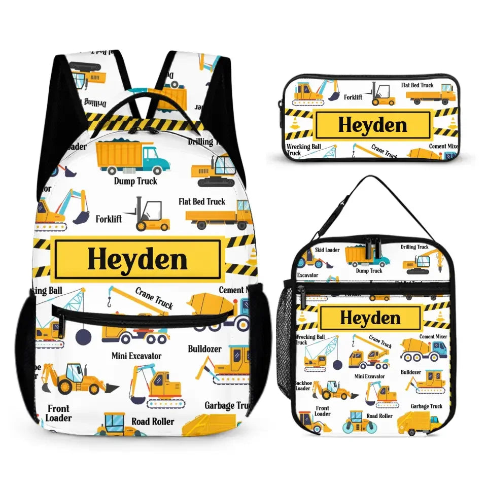 Construction Trucks Backpack - Custom Name Backpack for Kids Who Love Trucks And Construction - Joliny