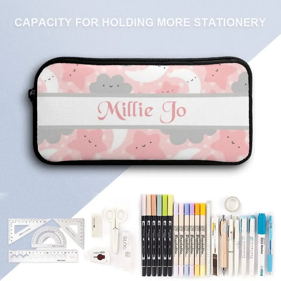 Personalized Pink Blue Moon Stars Clouds Student Backpack - Joliny