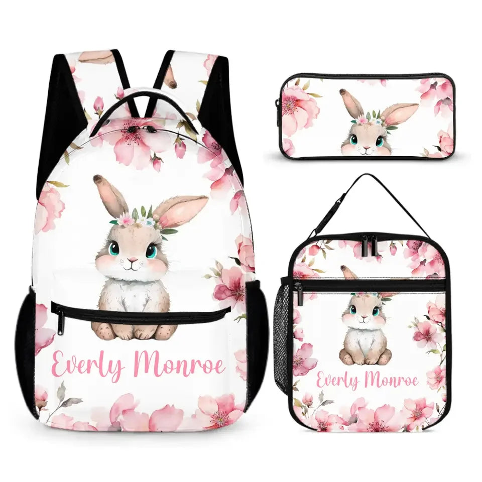 Personalized Girl Name Backpack, Pink Cherry Blossom Rabbit - Joliny