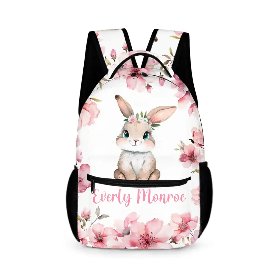 Personalized Girl Name Backpack, Pink Cherry Blossom Rabbit - Joliny