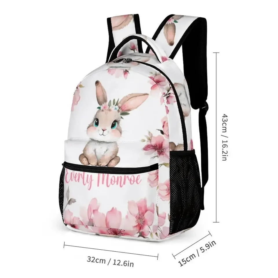 Personalized Girl Name Backpack, Pink Cherry Blossom Rabbit - Joliny