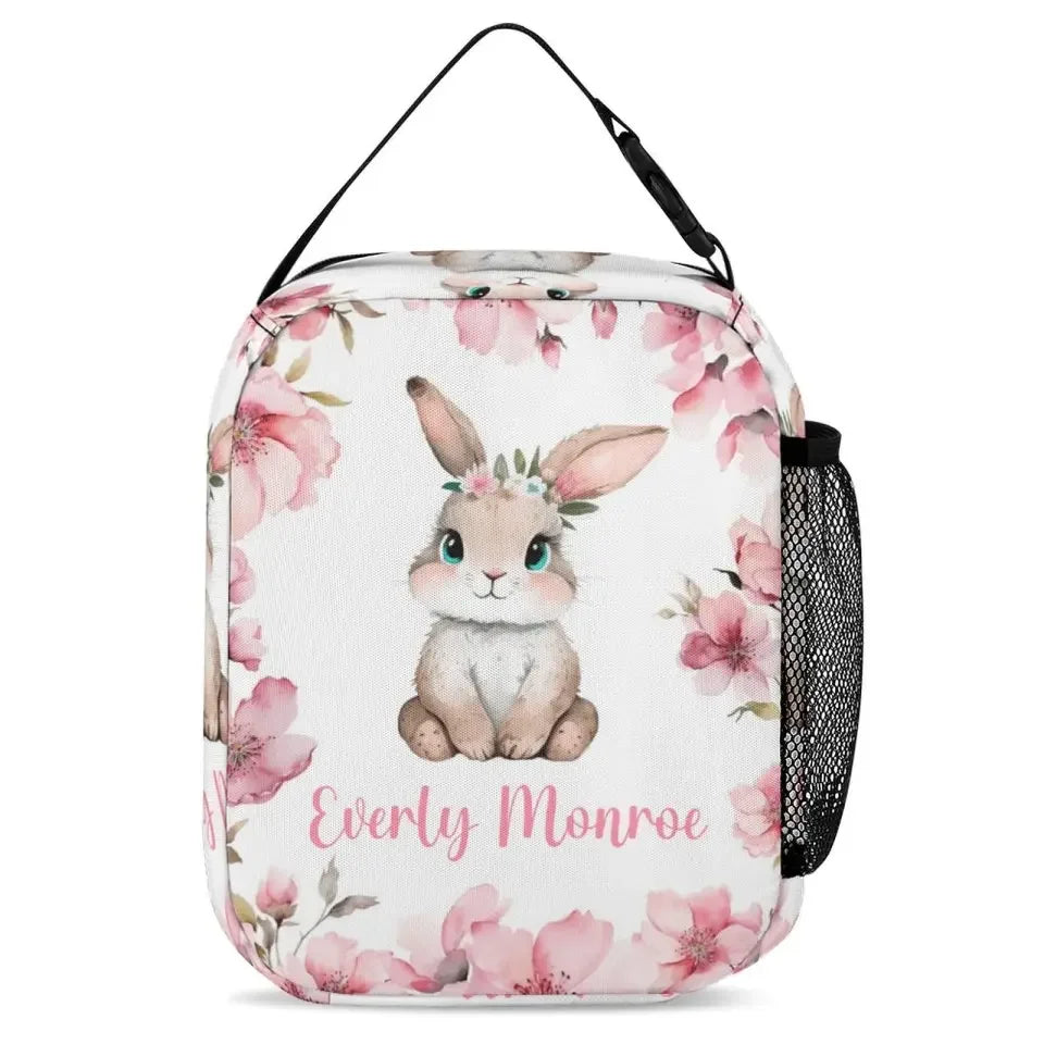 Personalized Girl Name Backpack, Pink Cherry Blossom Rabbit - Joliny