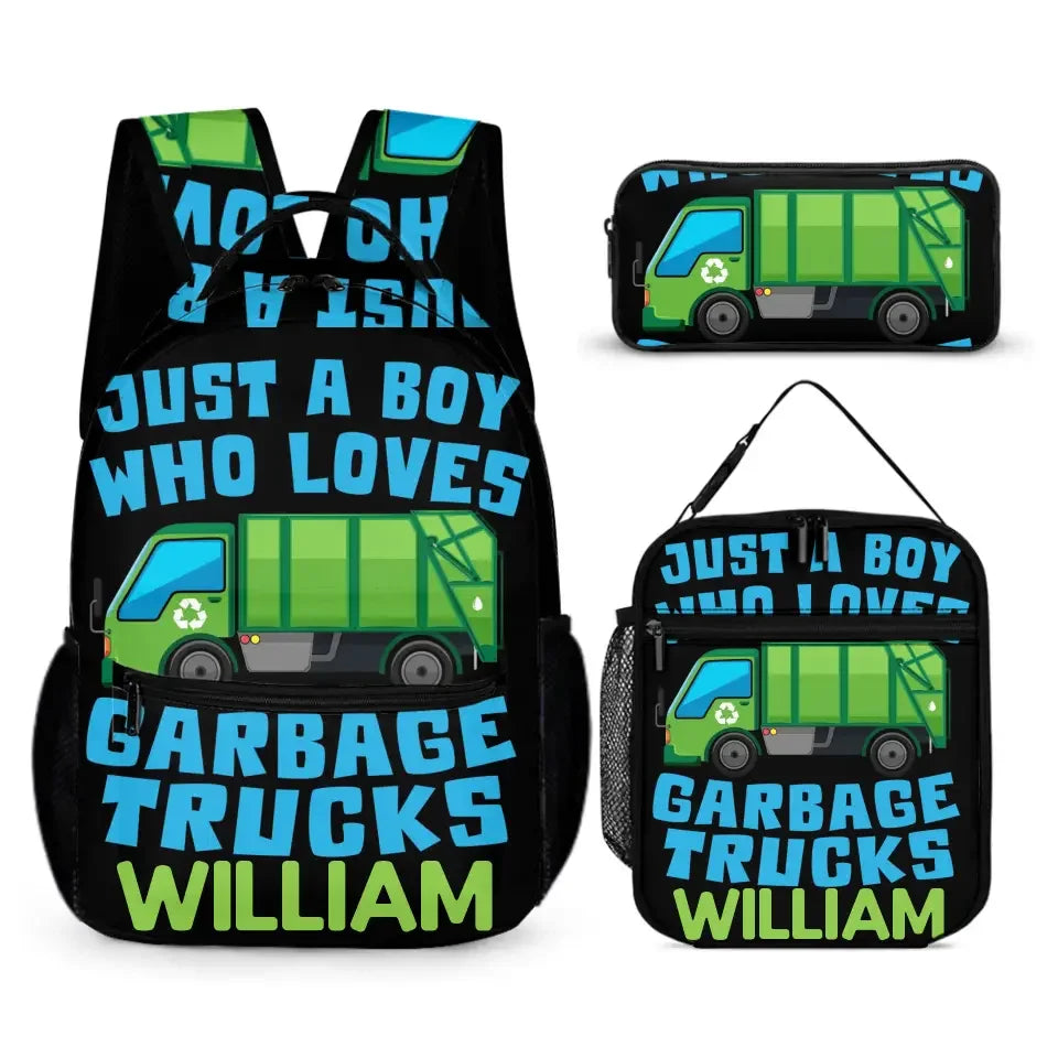 Custom Just A Boy Who Loves Garbage Truck Backpack with Name - Joliny