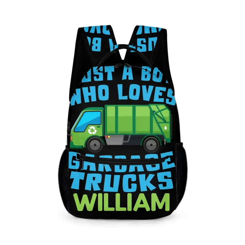 Custom Just A Boy Who Loves Garbage Truck Backpack with Name - Joliny