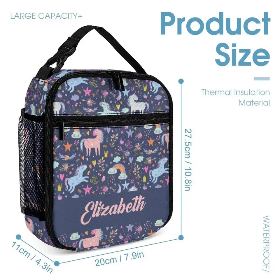 Personalized Custom Name Backpack - Clouds Raindrops Rainbow Stars Unicorn - Joliny