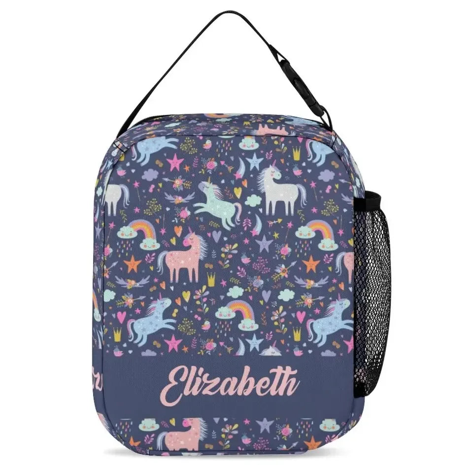 Personalized Custom Name Backpack - Clouds Raindrops Rainbow Stars Unicorn - Joliny