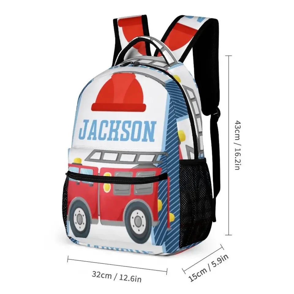 Personalized Custom Name Firetruck Backpack for Boys, Girls - Joliny