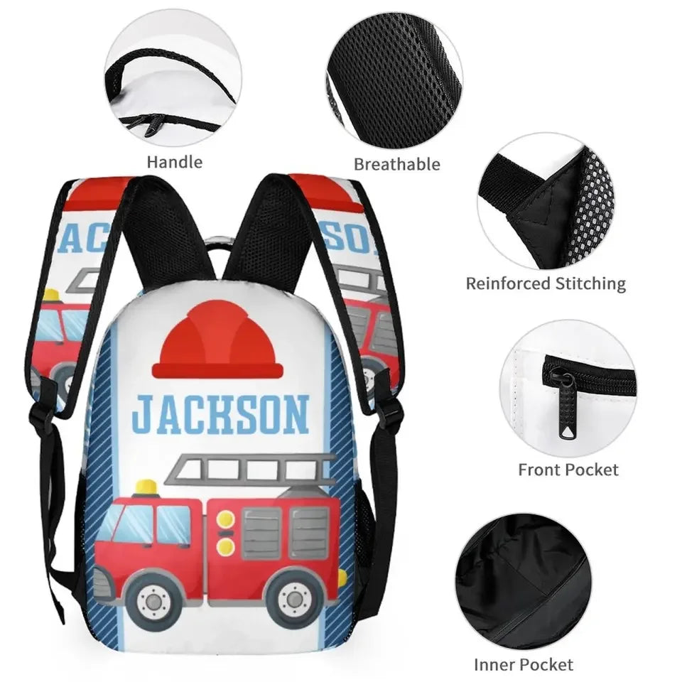 Personalized Custom Name Firetruck Backpack for Boys, Girls - Joliny