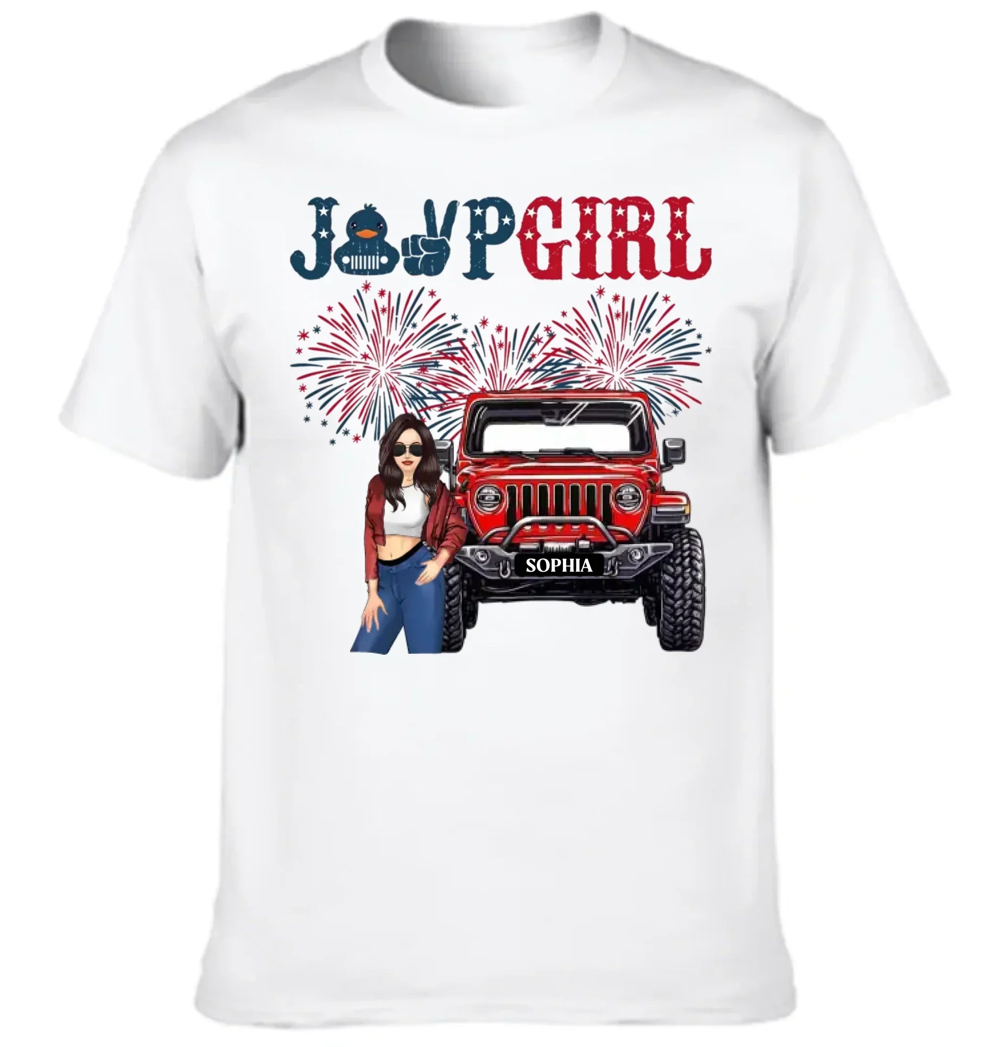 Custom Independence Day 4th Gift T-shirt - Personalised Girls Names and Images Jeep Girl Themed Clothes - A Gift For Girl,Sister,Friend,BFF,Jeep Lovers - Joliny