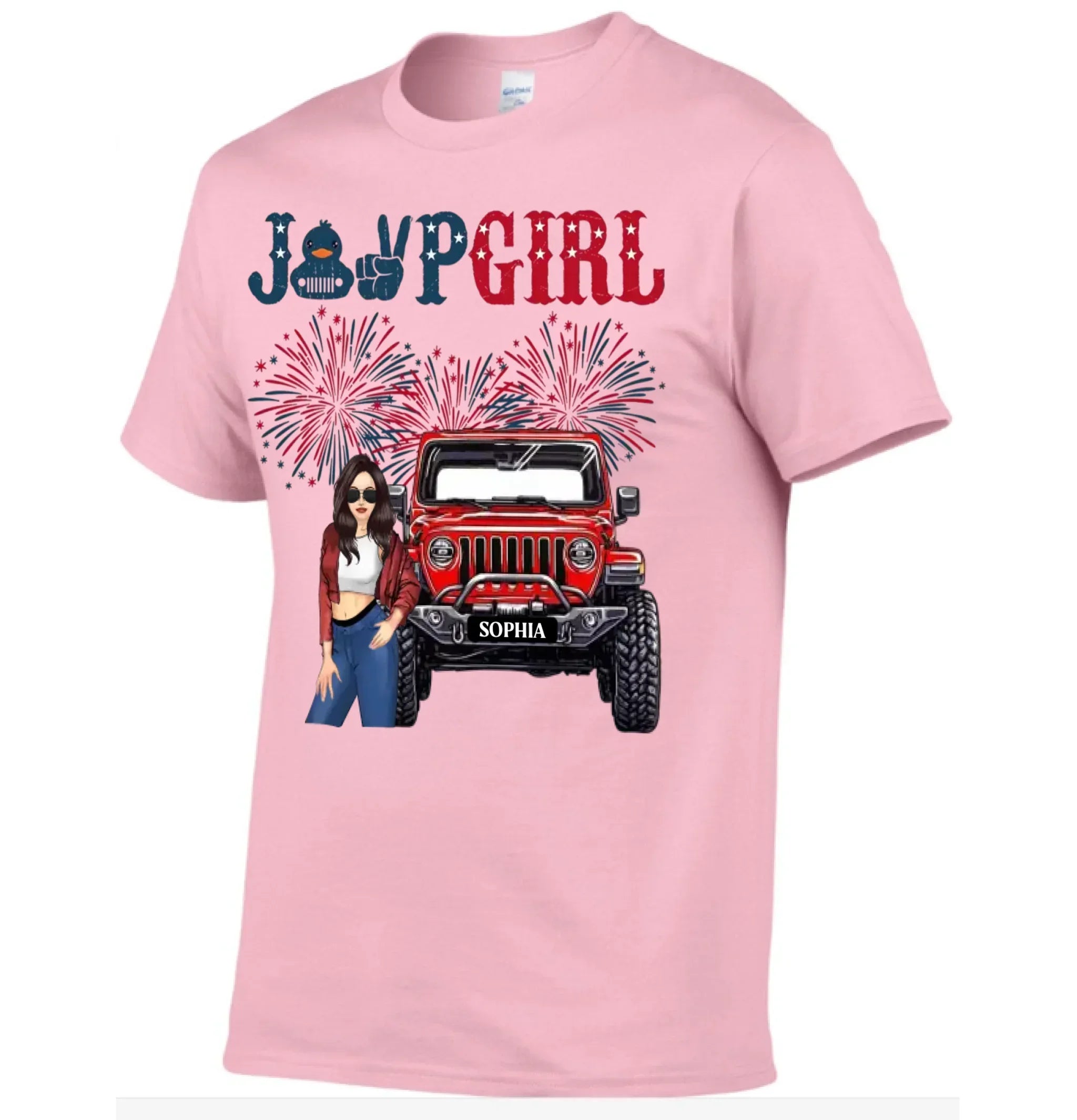 Custom Independence Day 4th Gift T-shirt - Personalised Girls Names and Images Jeep Girl Themed Clothes - A Gift For Girl,Sister,Friend,BFF,Jeep Lovers - Joliny