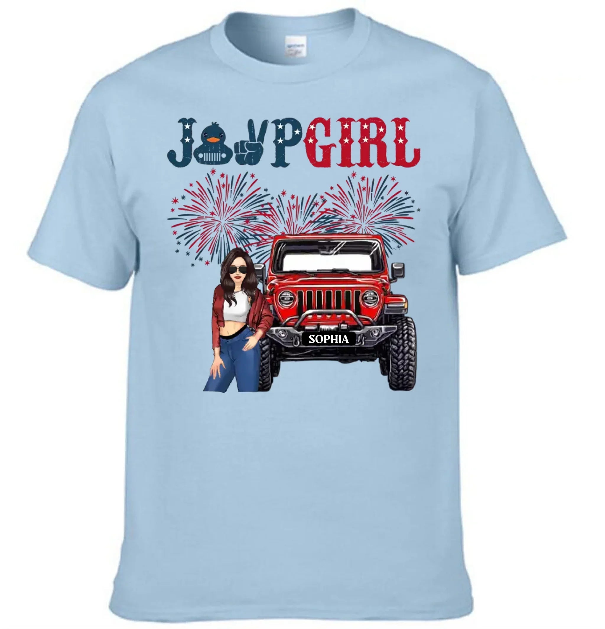 Custom Independence Day 4th Gift T-shirt - Personalised Girls Names and Images Jeep Girl Themed Clothes - A Gift For Girl,Sister,Friend,BFF,Jeep Lovers - Joliny