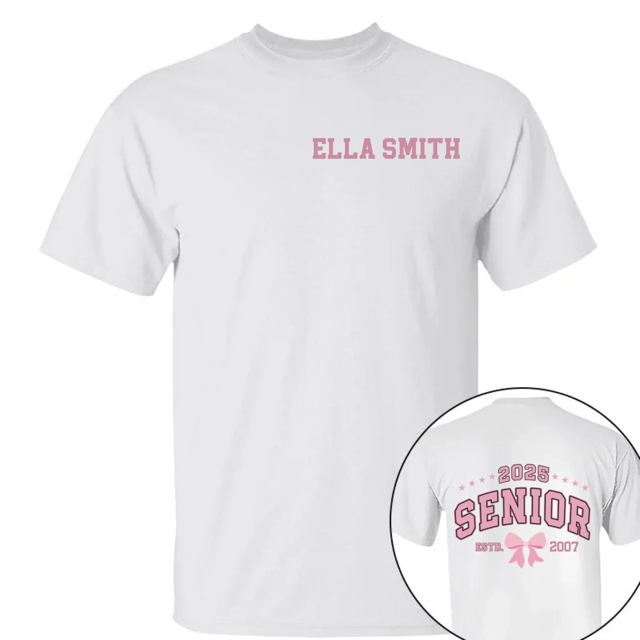Customized Graduation Themed T-shirts - Clothes with Personalized Names and Years on the Back Featuring Double-sided Printed Bow patterns- Gifts for Family,Grandchildren,Graduate - Joliny