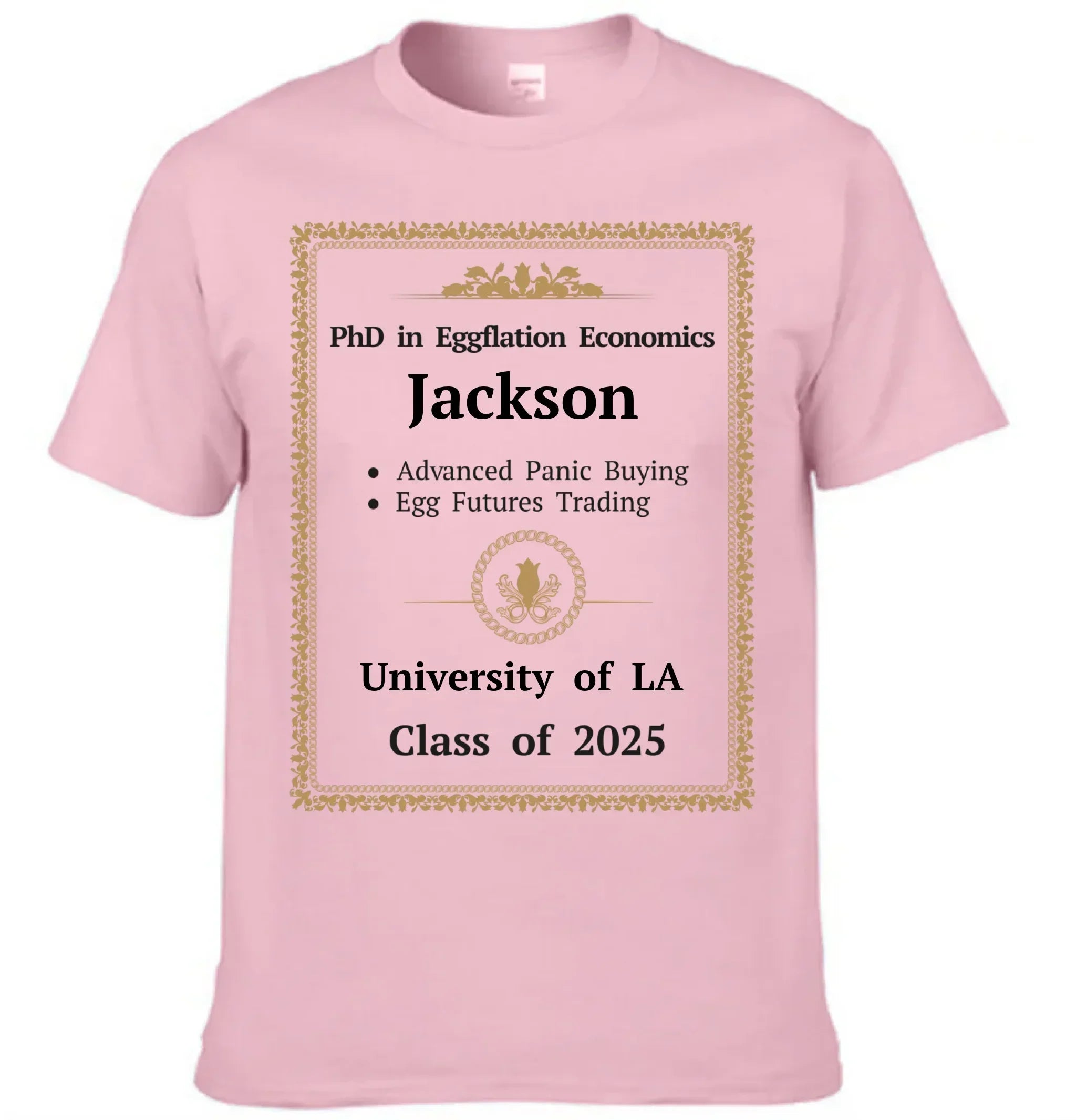 Funny PhD Gag Shirt Eggflation Economics Degree Tee Advanced Panic Buying Egg Futures Trading Class of 2025 Humor Shirt - Joliny