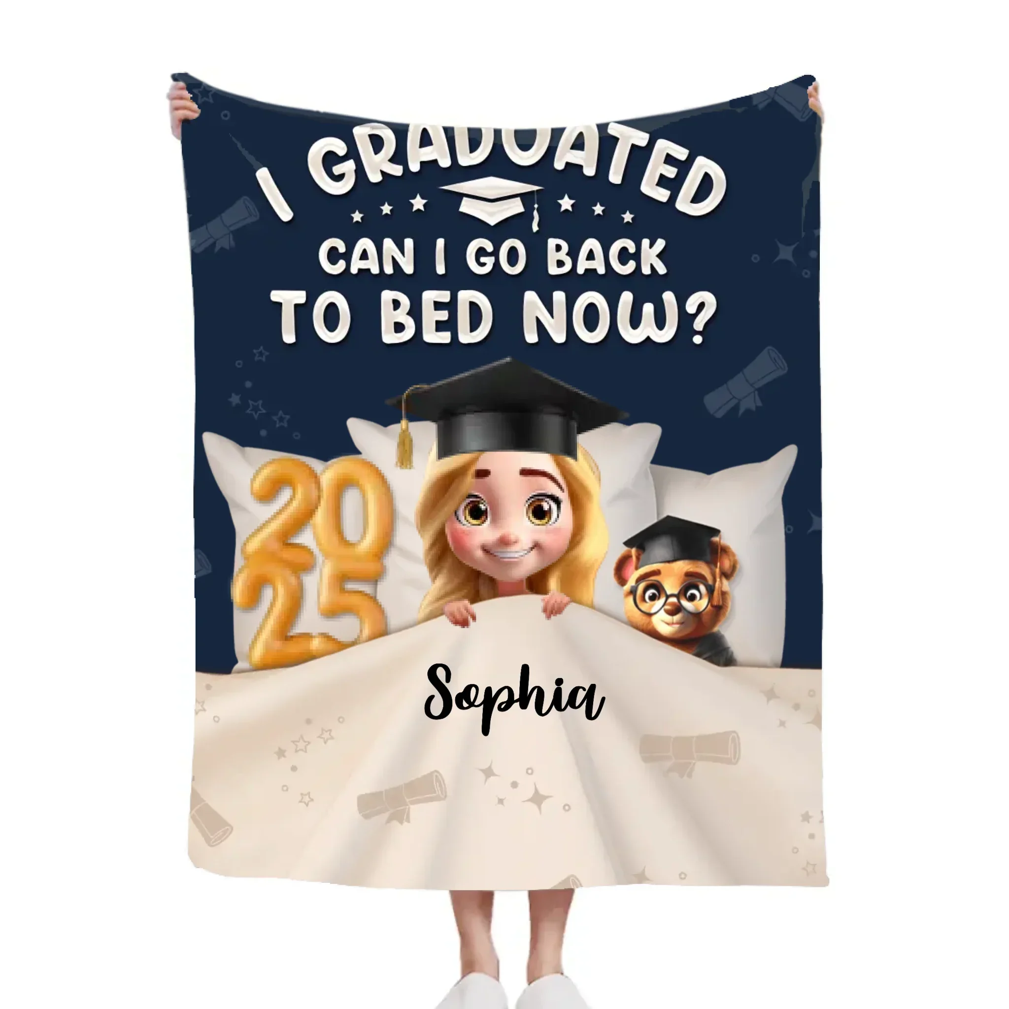 Graduated Can I Go Back To Bed Now - Personalized Blanket - Joliny