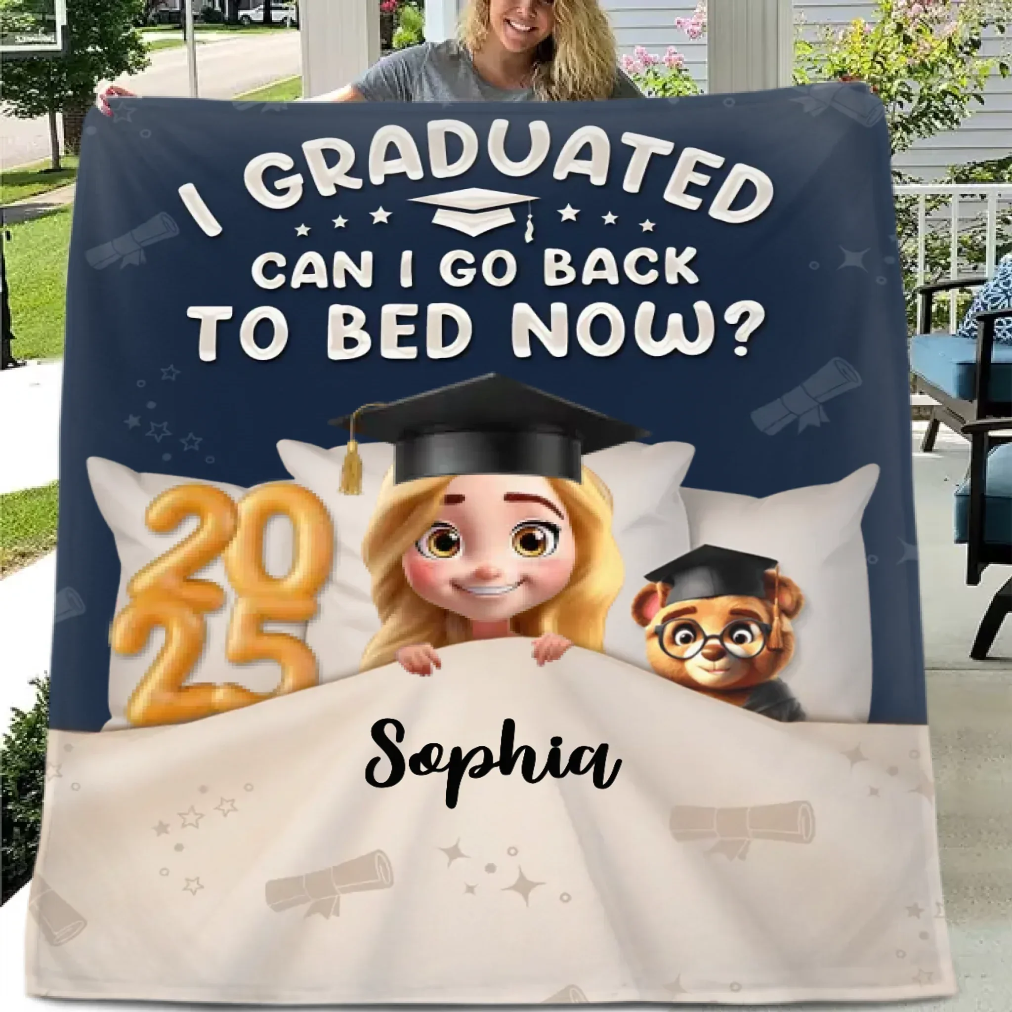 Graduated Can I Go Back To Bed Now - Personalized Blanket - Joliny