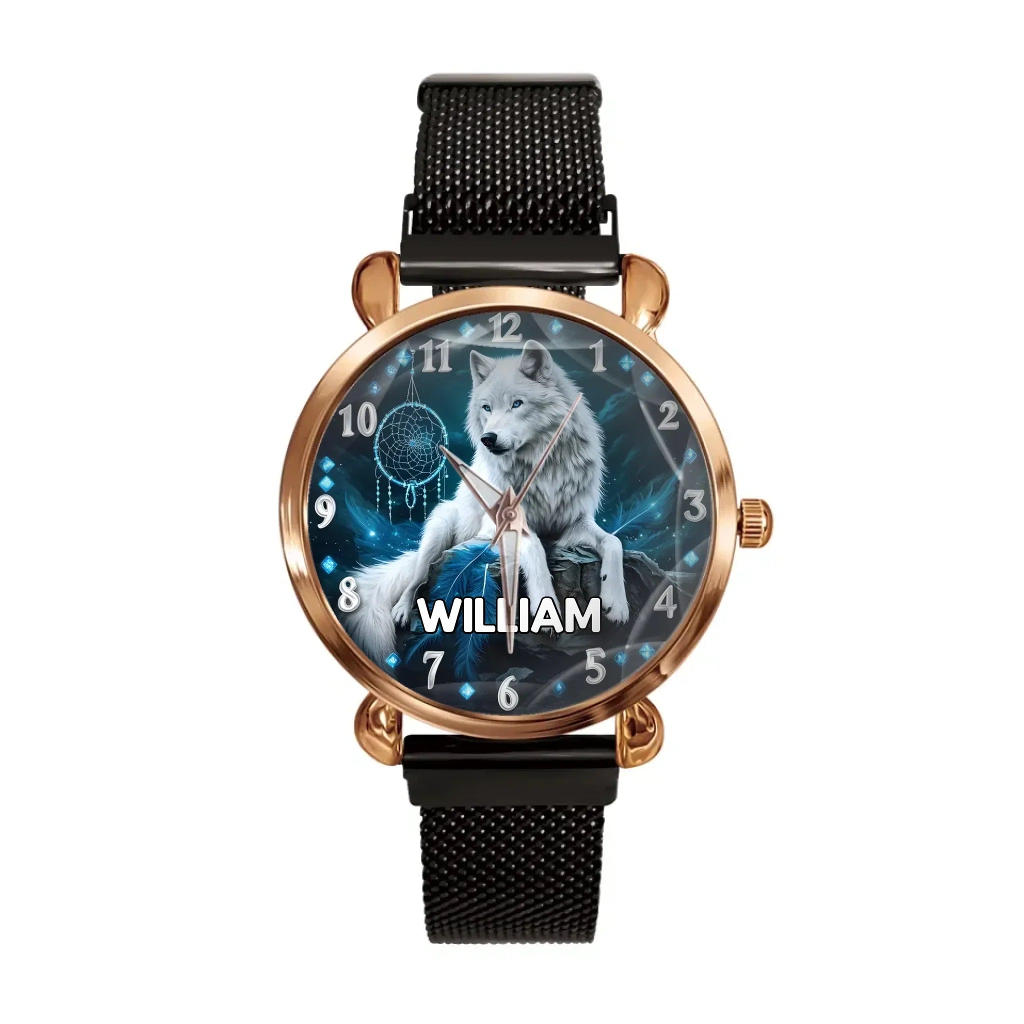 Dreamy Feather Dreamcatcher - Custom Name Wolf Pattern Printed Watch - Joliny