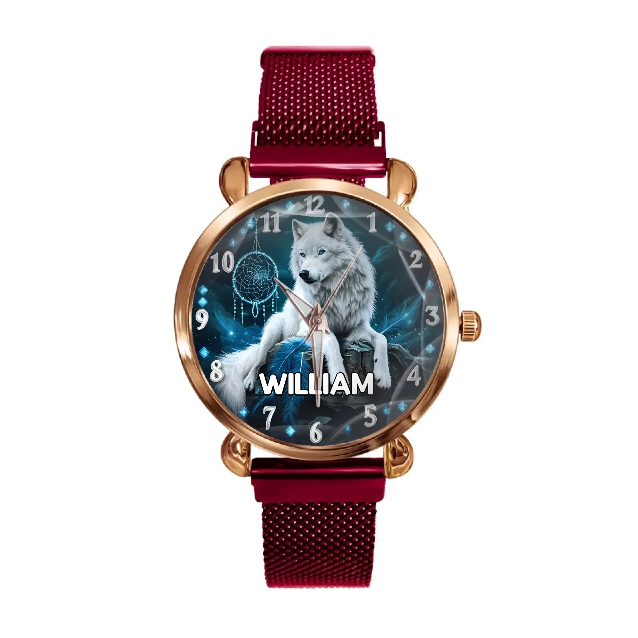 Dreamy Feather Dreamcatcher - Custom Name Wolf Pattern Printed Watch - Joliny
