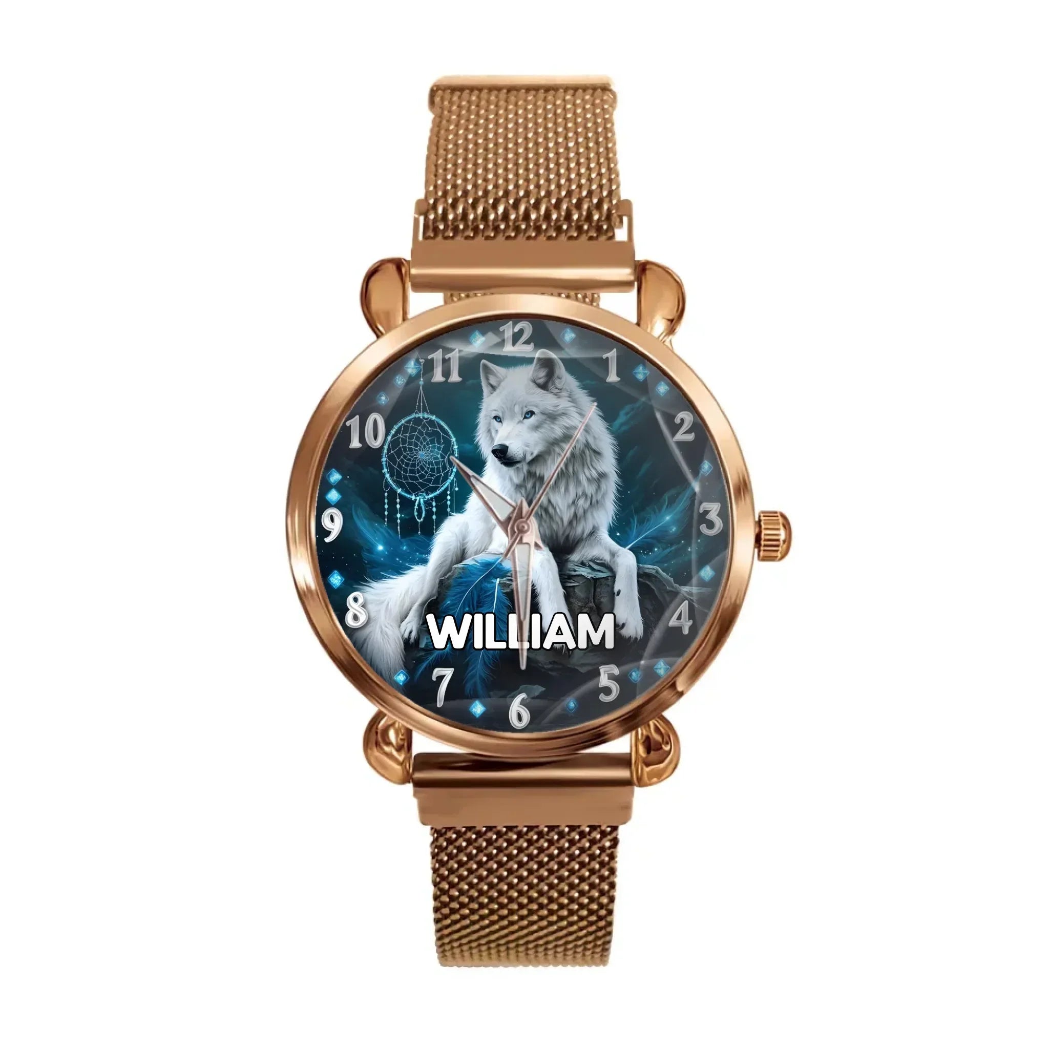 Dreamy Feather Dreamcatcher - Custom Name Wolf Pattern Printed Watch - Joliny