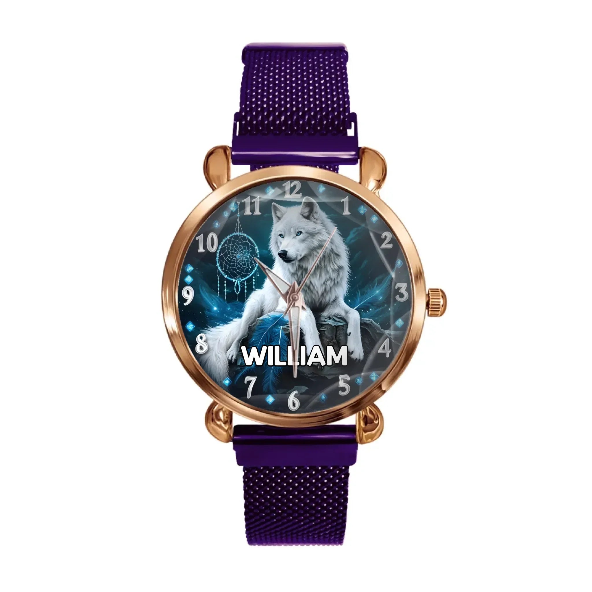 Dreamy Feather Dreamcatcher - Custom Name Wolf Pattern Printed Watch - Joliny