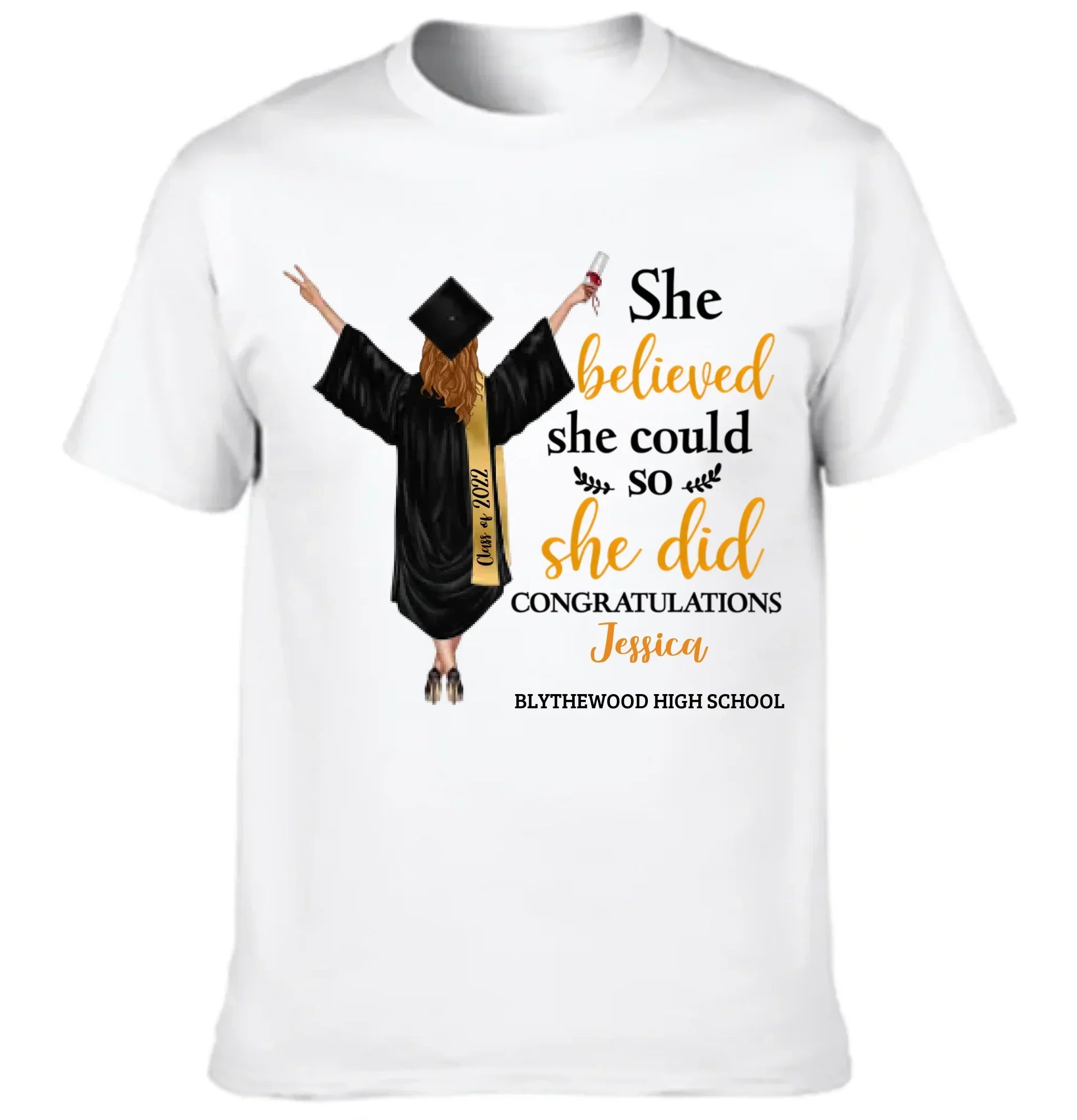 Customised Graduation T-shirt - Graduation Themed Outfits Personalised with Name,University,Year and Image - A Gift For Girl,Granddaughter,Sister,Friend,BFF - Joliny