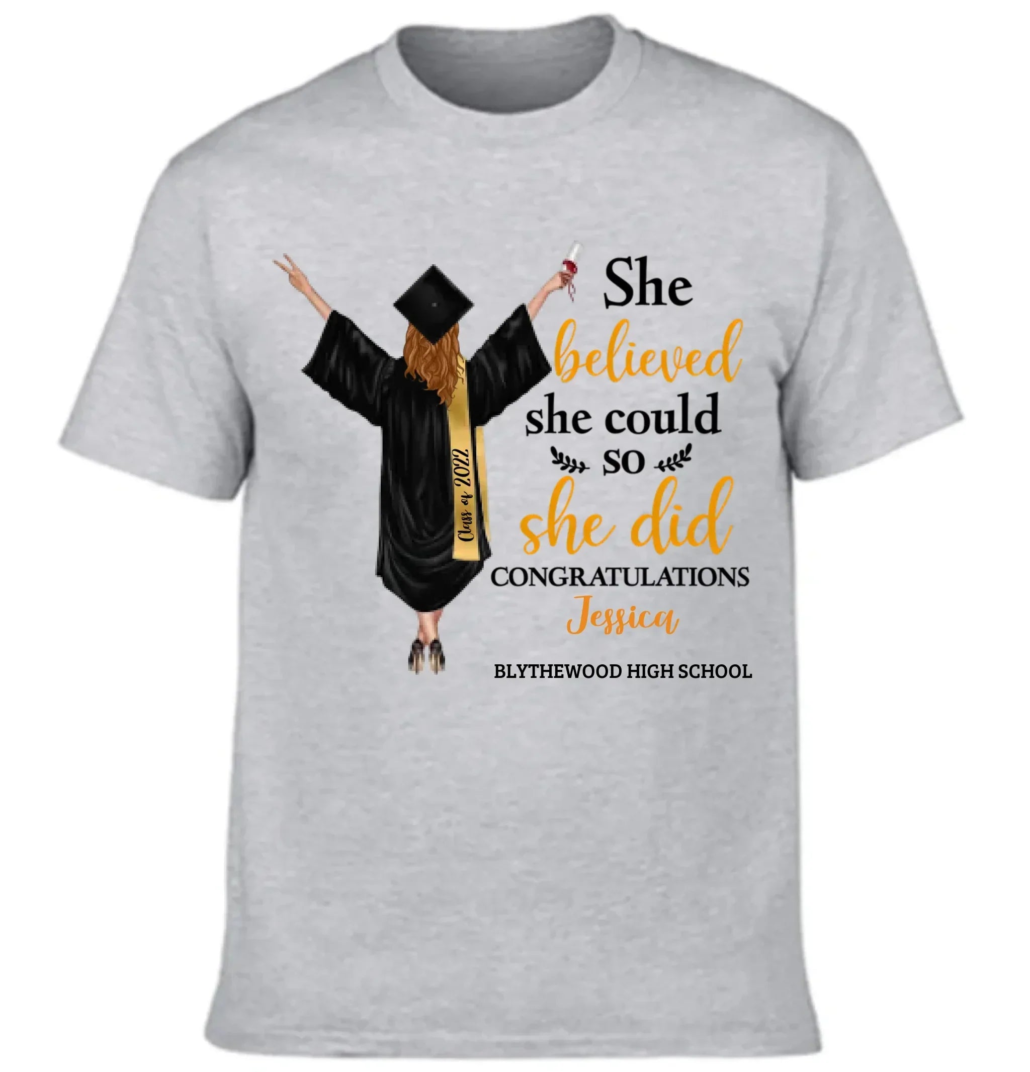 Customised Graduation T-shirt - Graduation Themed Outfits Personalised with Name,University,Year and Image - A Gift For Girl,Granddaughter,Sister,Friend,BFF - Joliny
