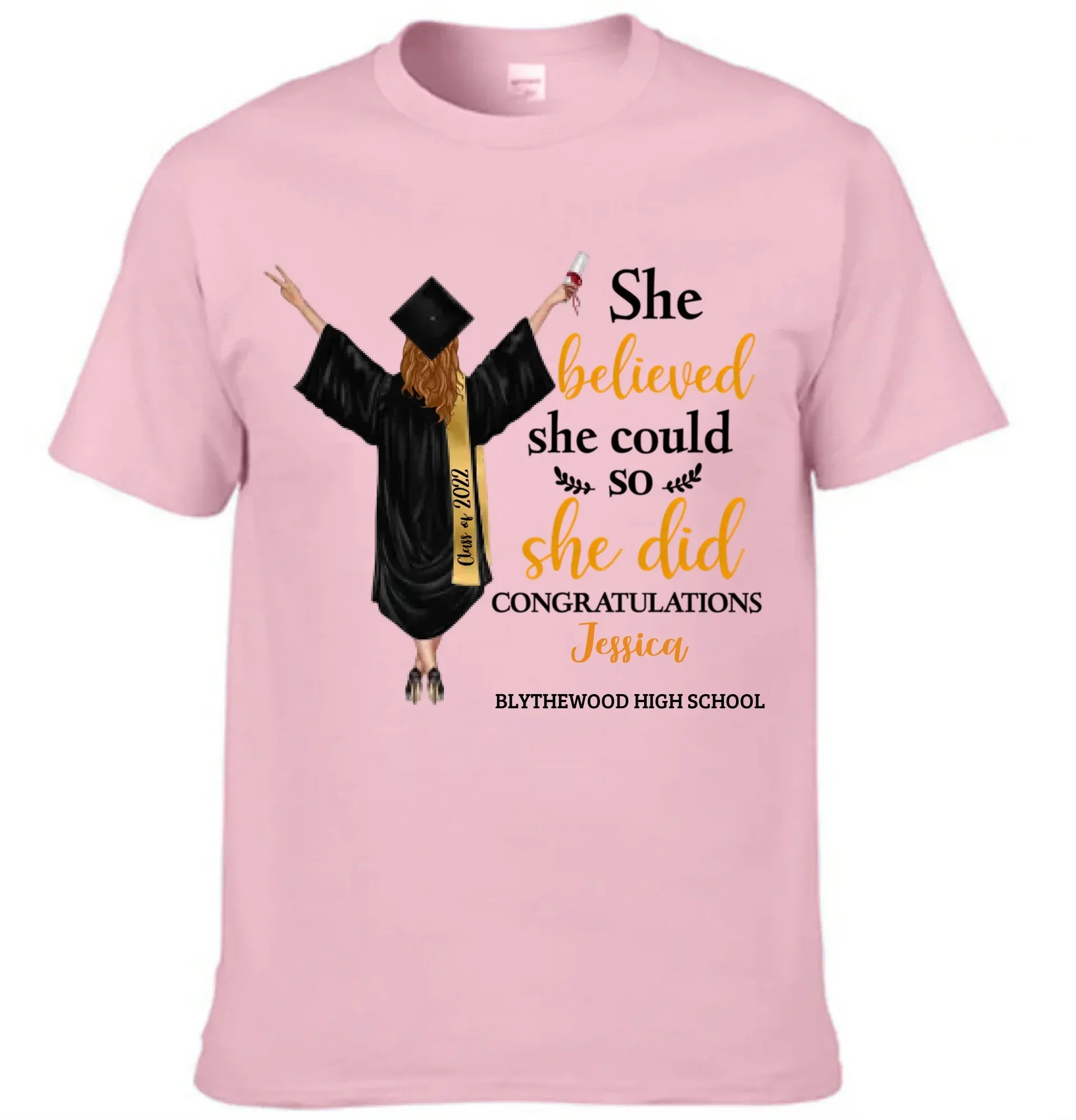 Customised Graduation T-shirt - Graduation Themed Outfits Personalised with Name,University,Year and Image - A Gift For Girl,Granddaughter,Sister,Friend,BFF - Joliny