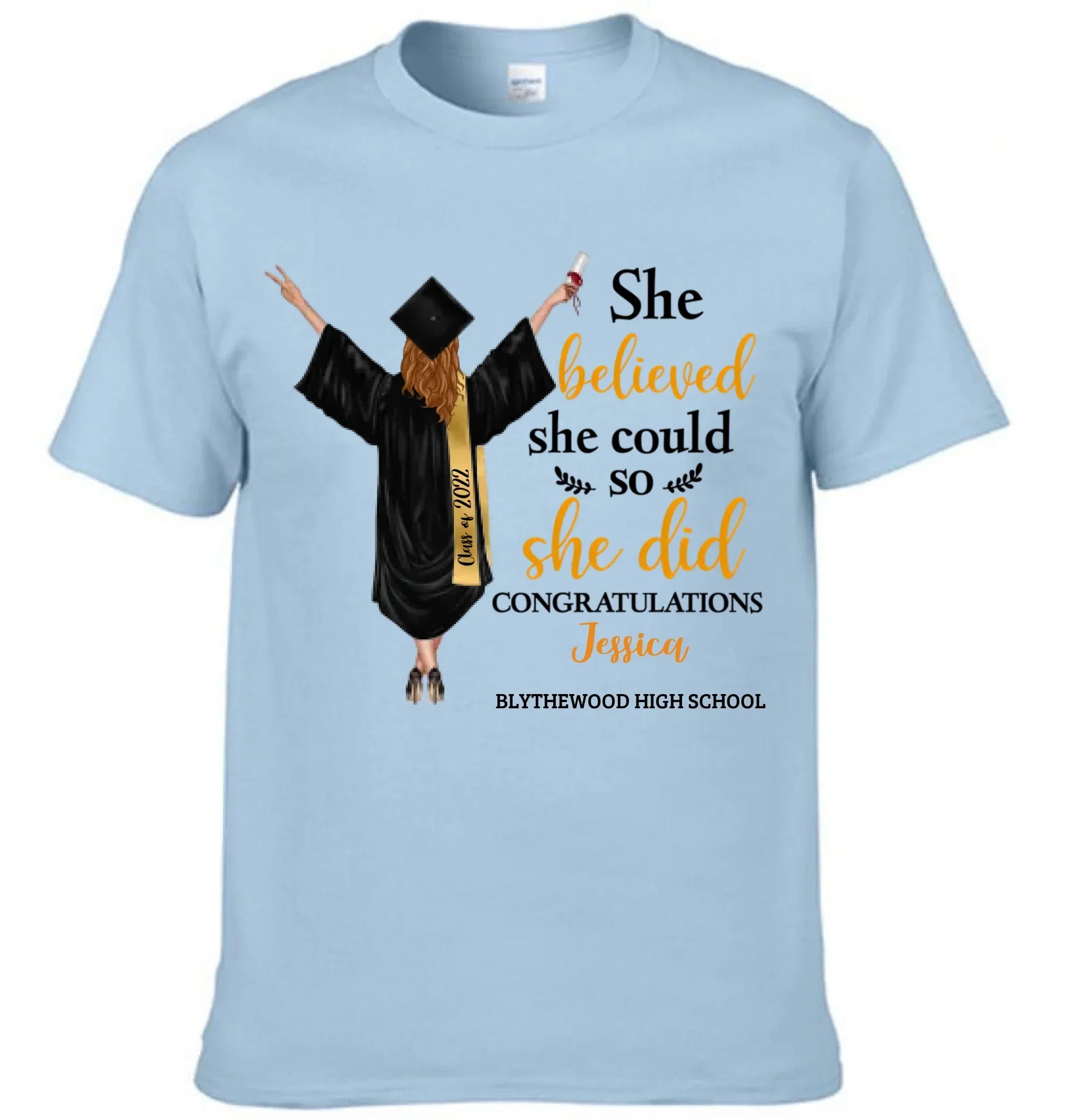 Customised Graduation T-shirt - Graduation Themed Outfits Personalised with Name,University,Year and Image - A Gift For Girl,Granddaughter,Sister,Friend,BFF - Joliny