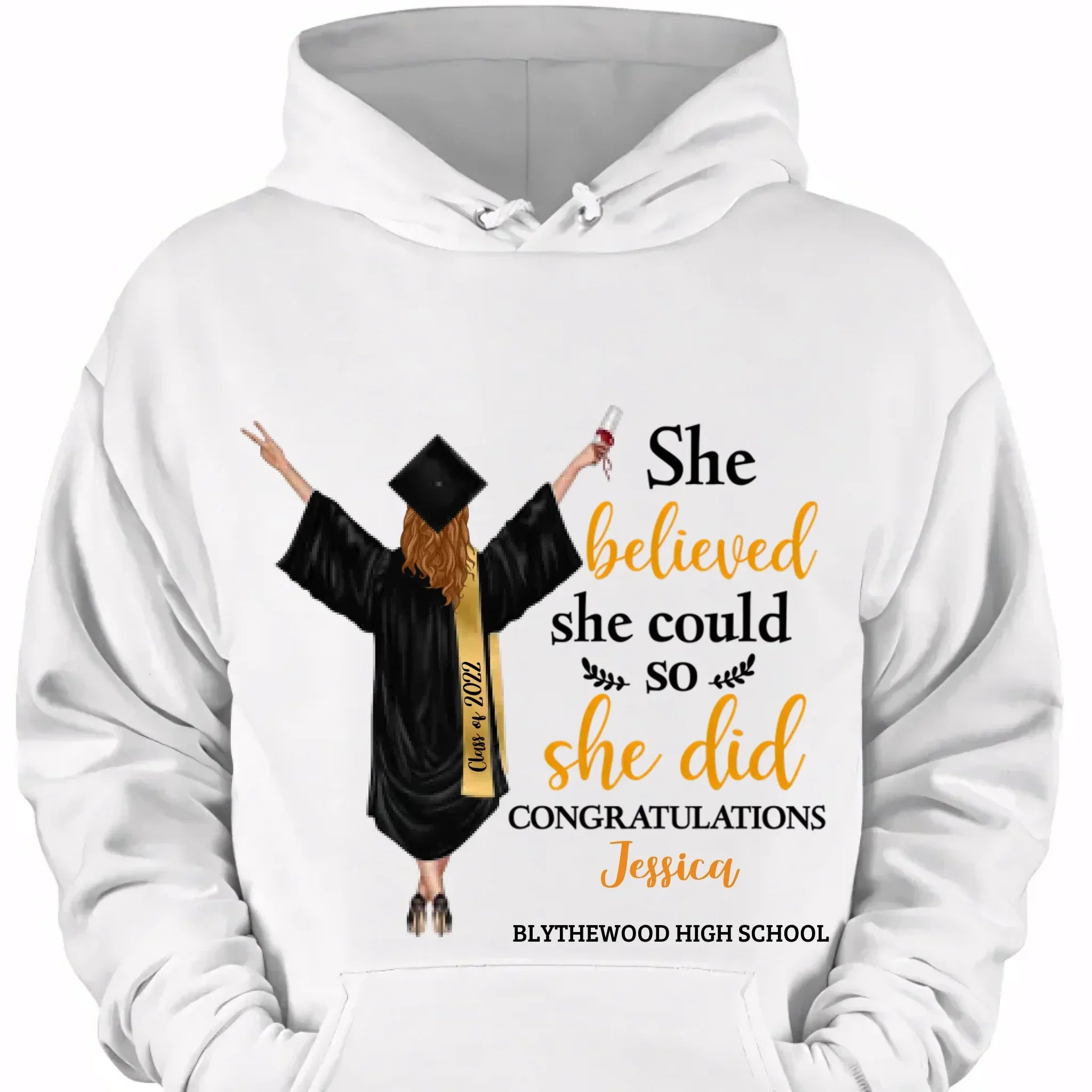 Customised Graduation T-shirt - Graduation Themed Outfits Personalised with Name,University,Year and Image - A Gift For Girl,Granddaughter,Sister,Friend,BFF - Joliny