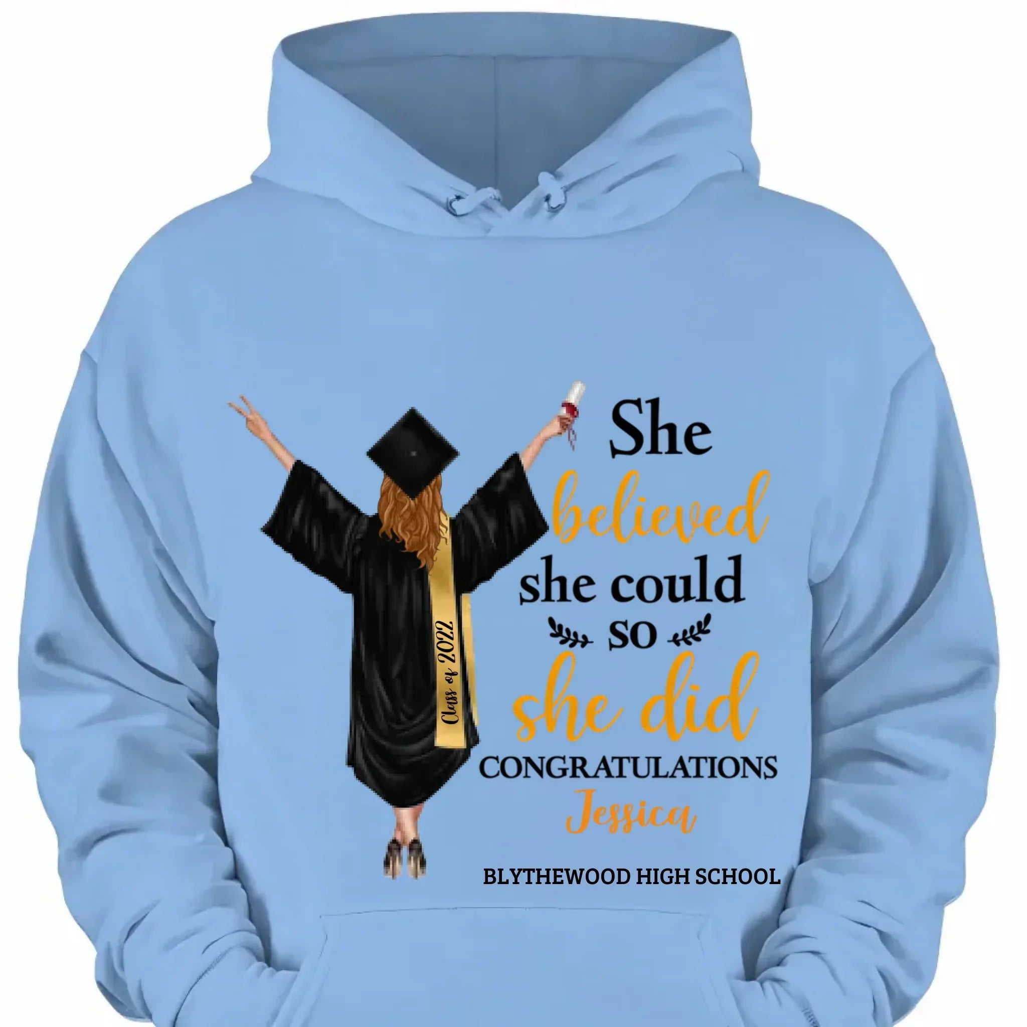Customised Graduation T-shirt - Graduation Themed Outfits Personalised with Name,University,Year and Image - A Gift For Girl,Granddaughter,Sister,Friend,BFF - Joliny